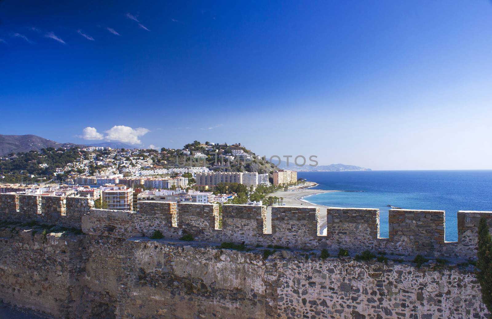 Playa De La Caletilla in Almunecar - view from San Miguel Castle, Andalusia, Spain 