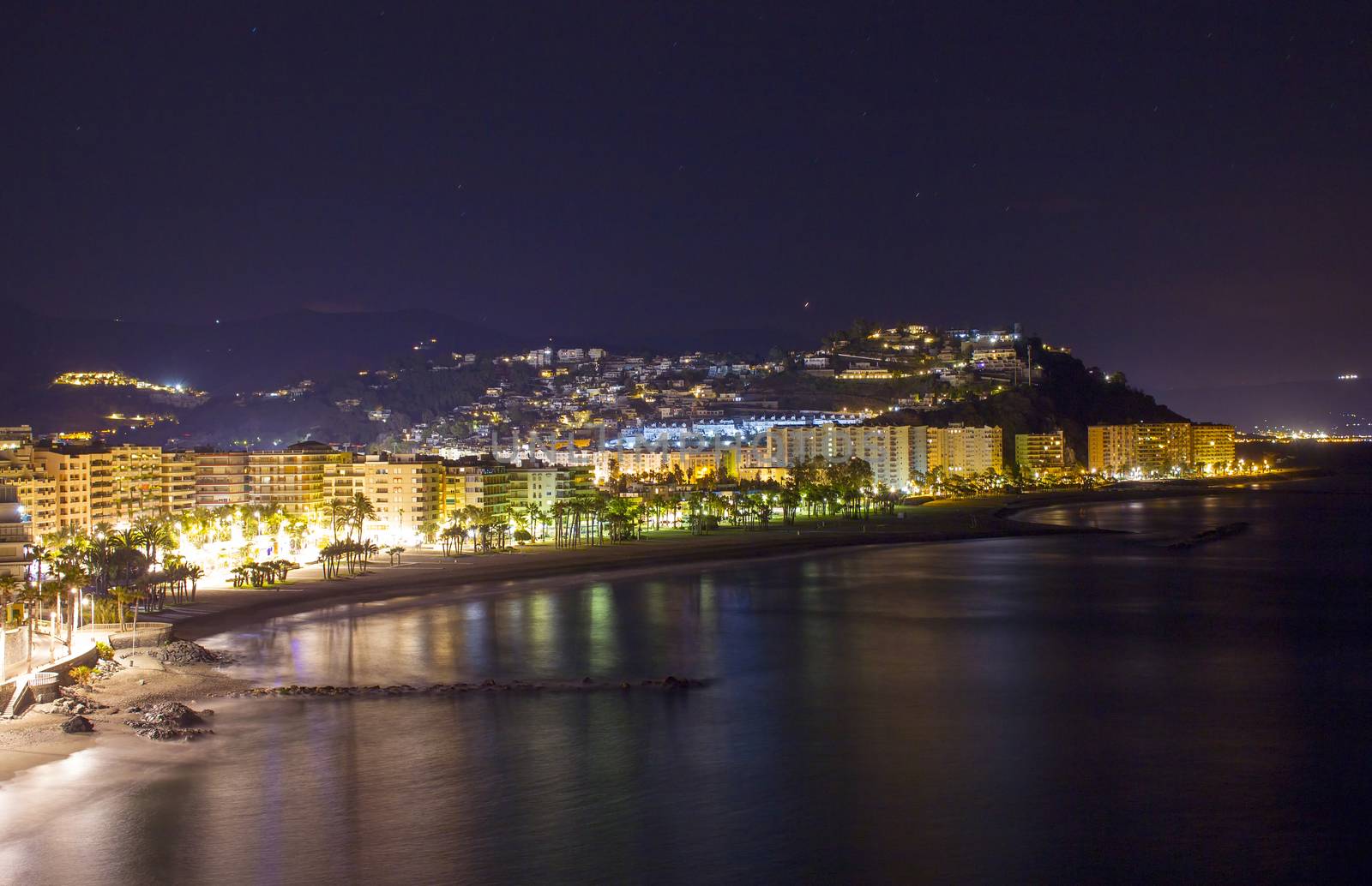 Playa De La Caletilla by night, Almunecar, Andalusia, Spain 