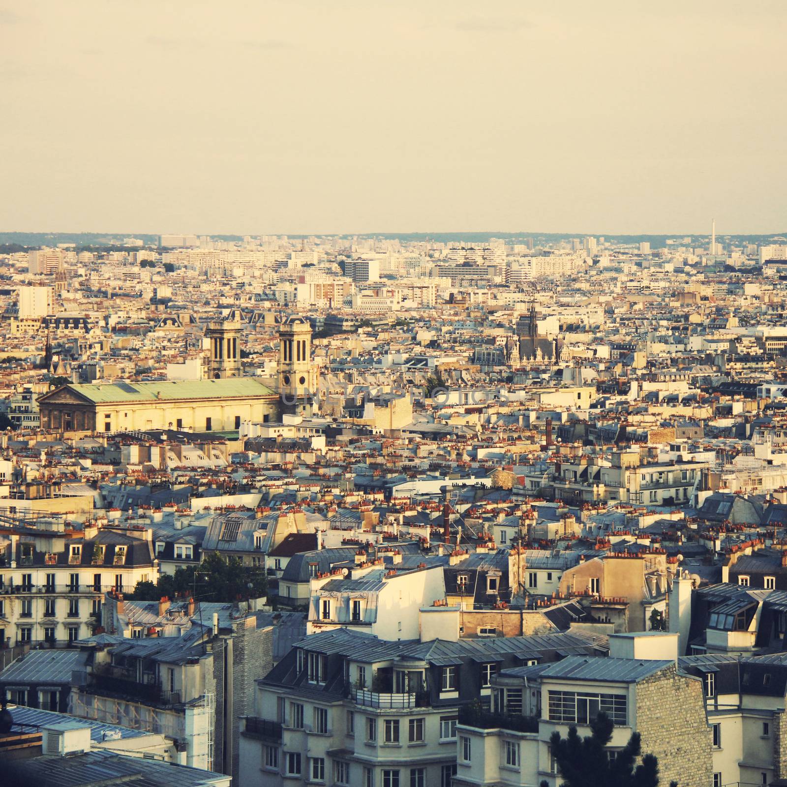 Top view of paris skyline, retro filter effect  by nuchylee