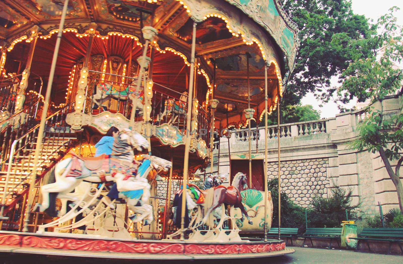 Carousel horse at the park with retro filter effect 