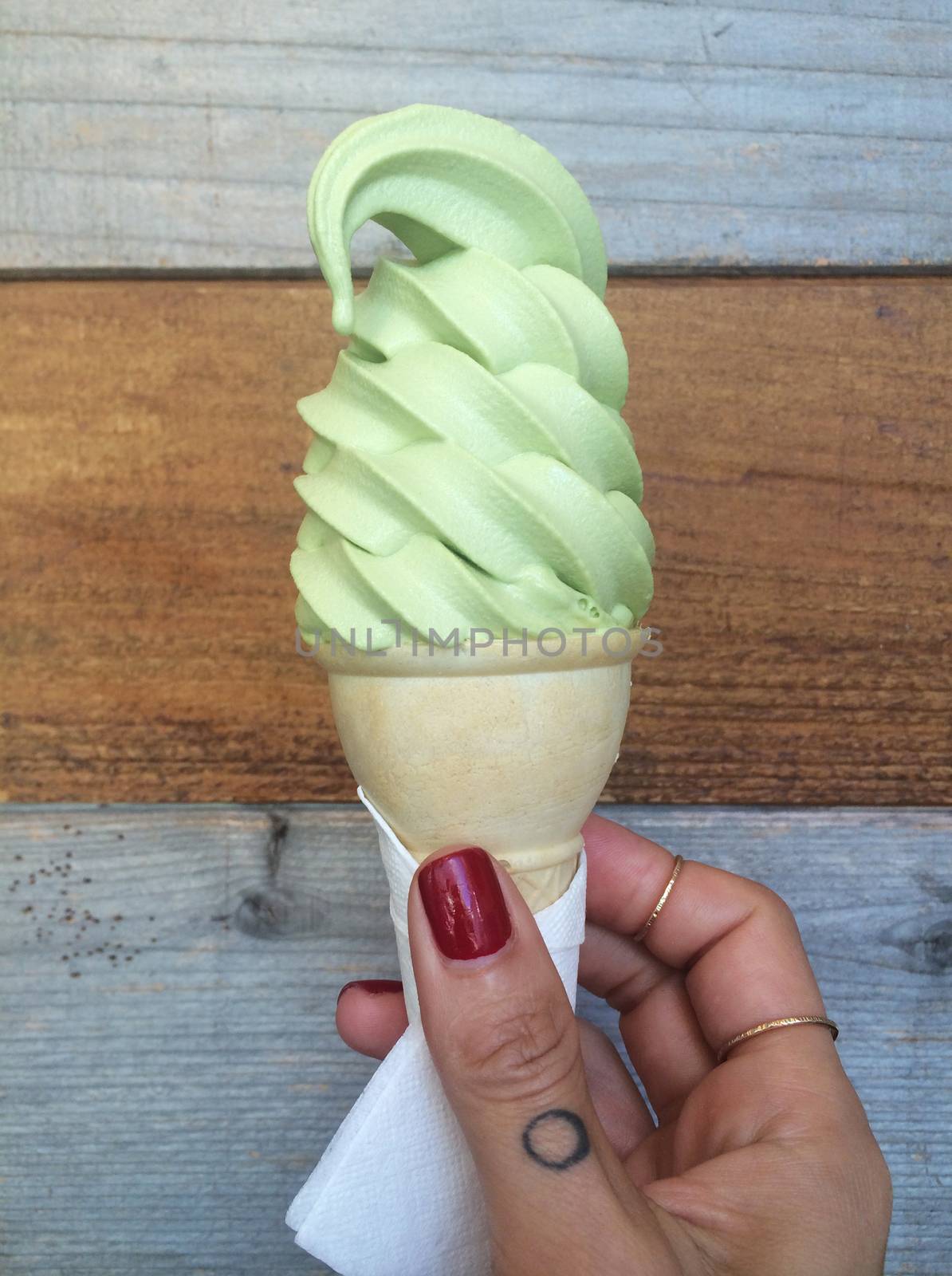 Soft green ice cream cone
