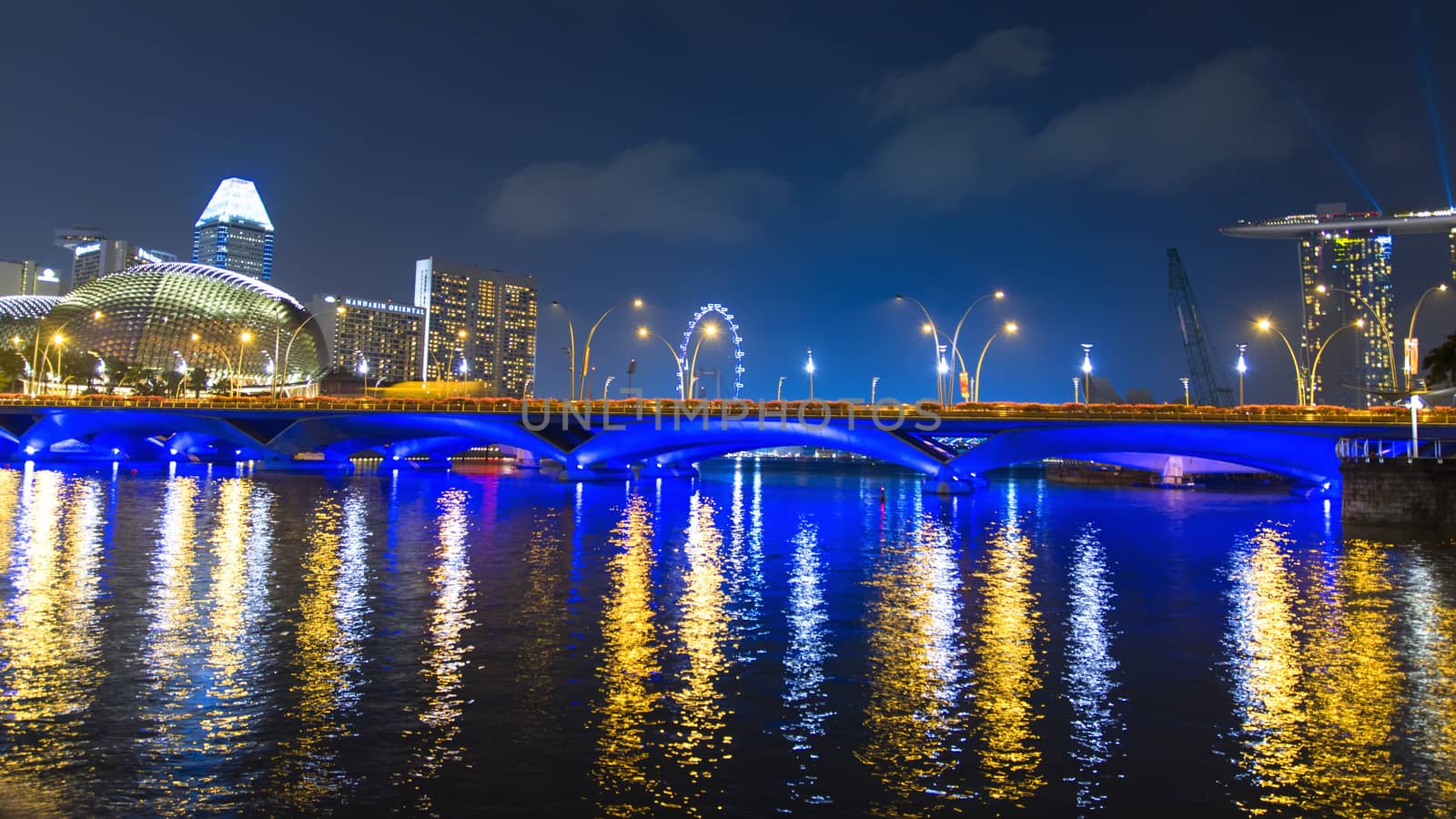 View to Singapore River, Esplanade Bridge and Singapore Flyer. EDITORIAL Singapore - 12.02.2014