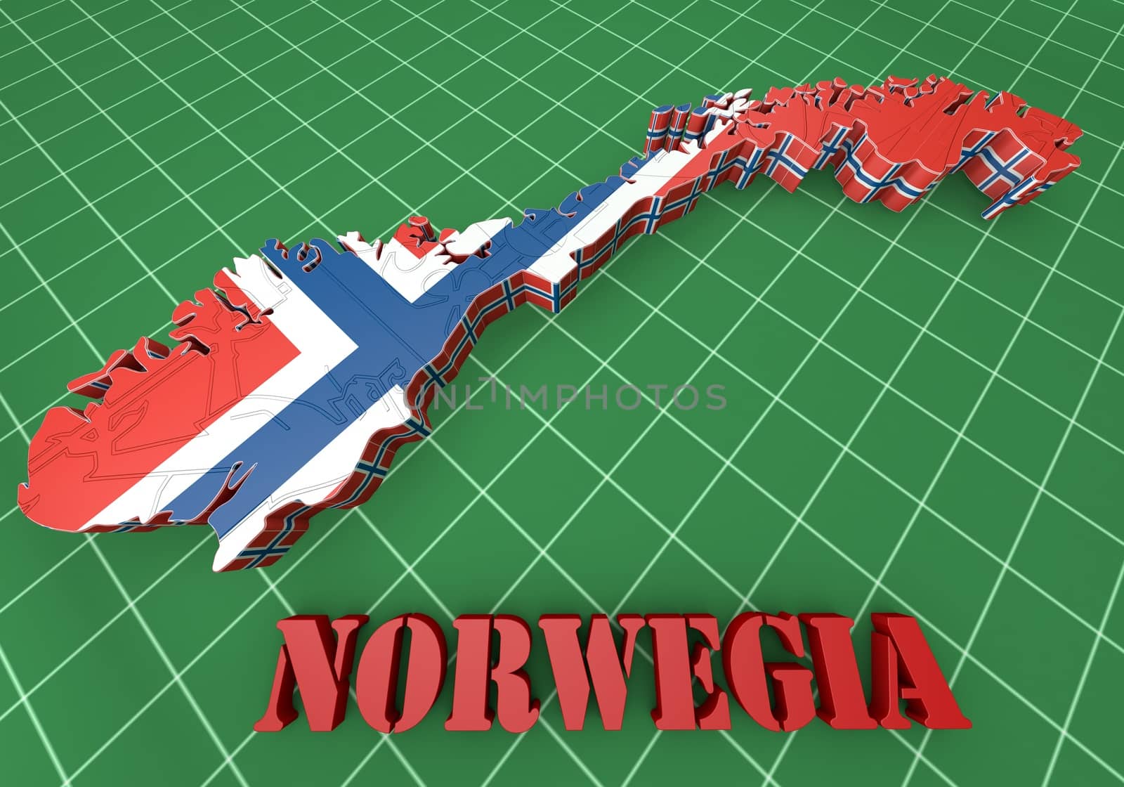 3d map illustration of Norway with Flag