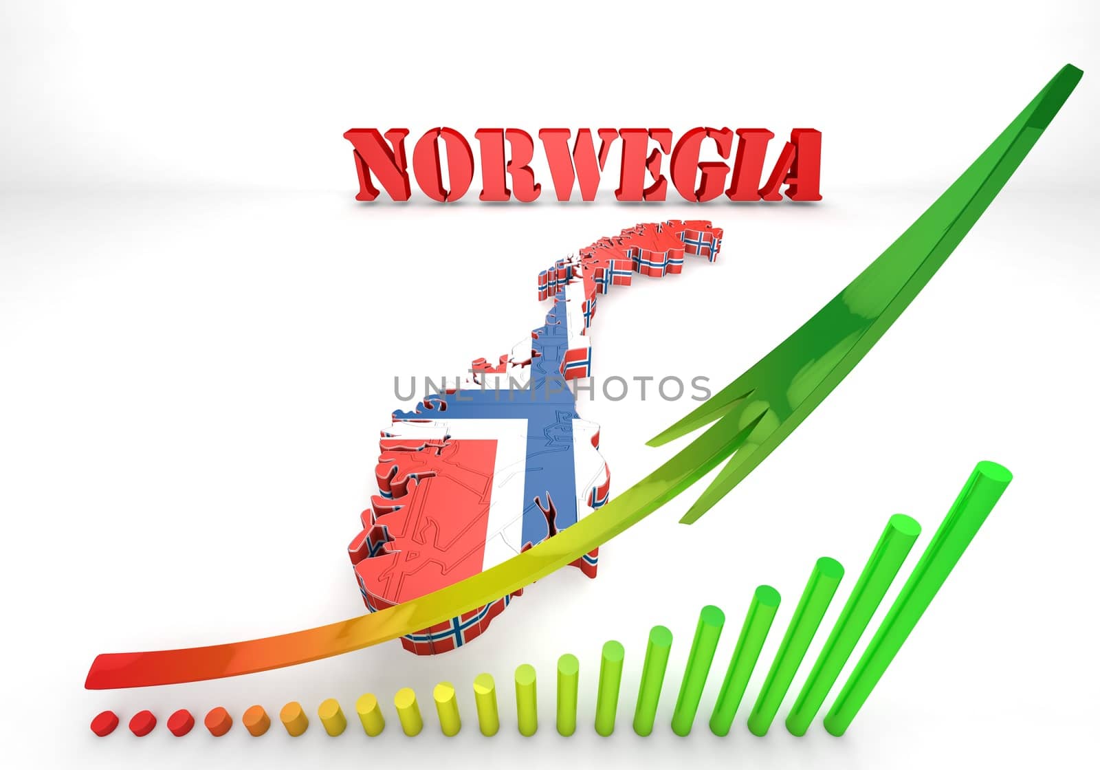3d map illustration of Norway with Flag