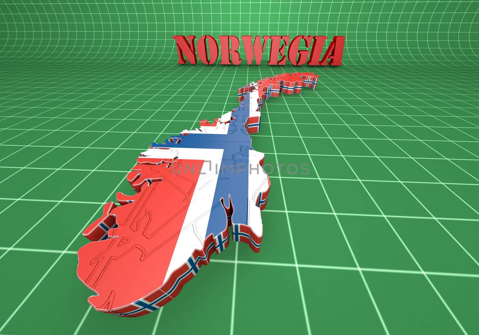 3d map illustration of Norway with Flag