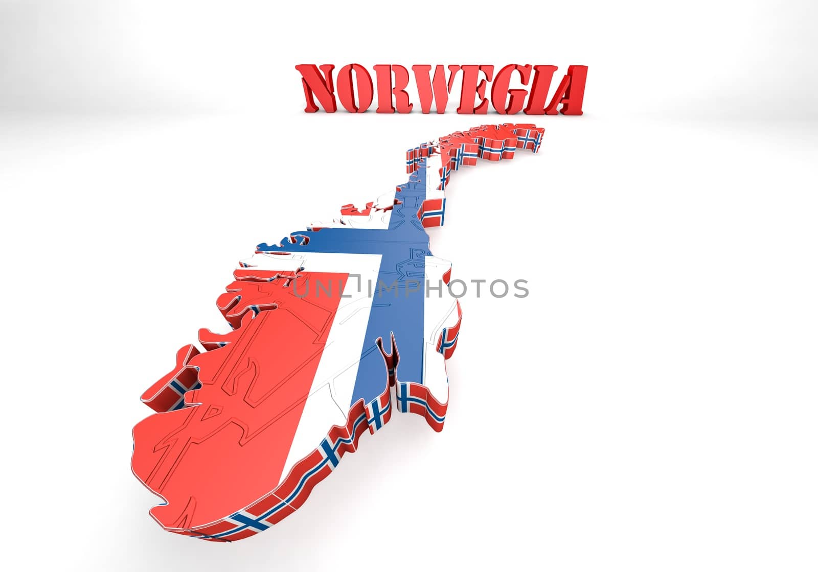 3d map illustration of Norway with Flag
