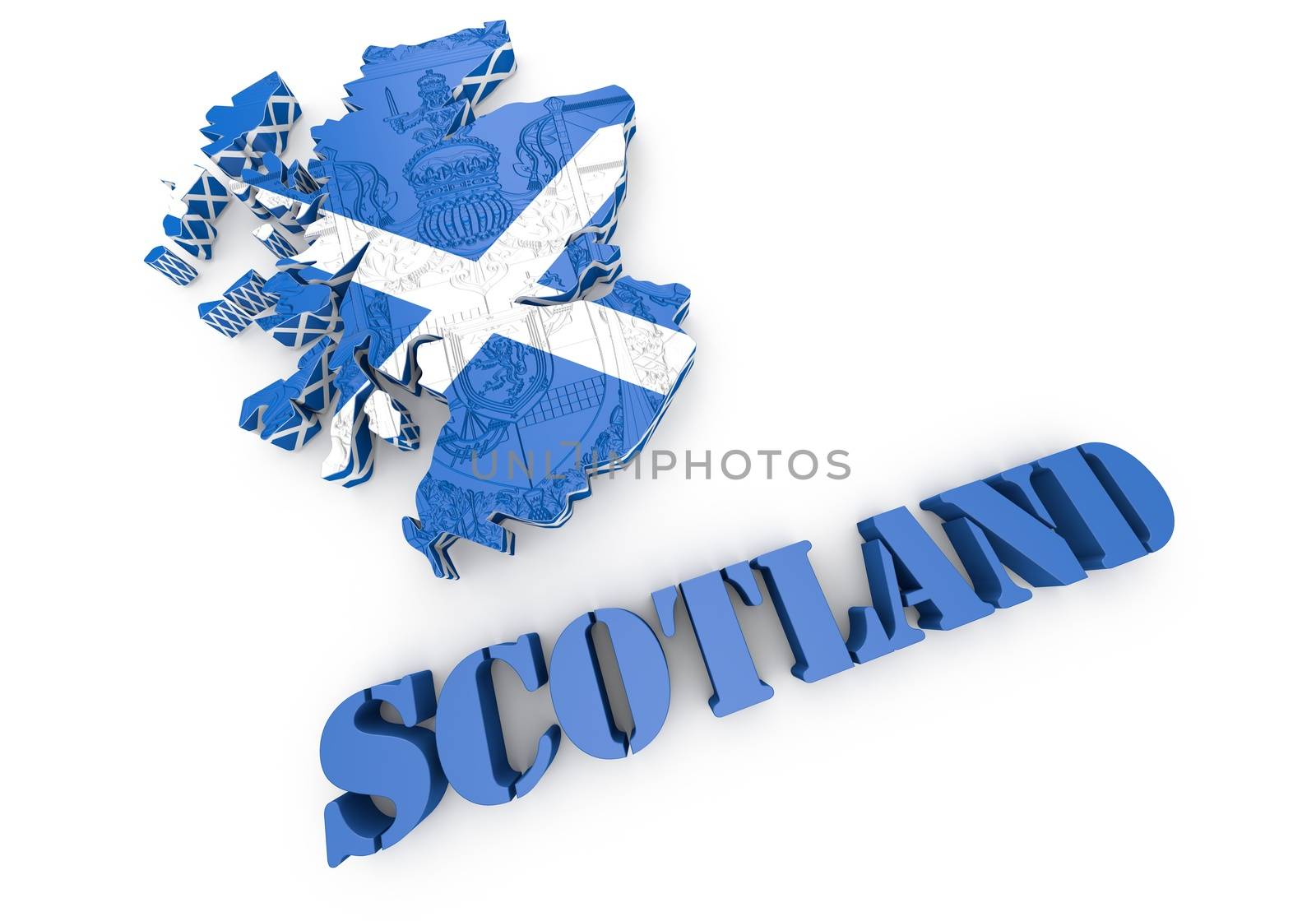 3D map illustration of Sctotland with flag