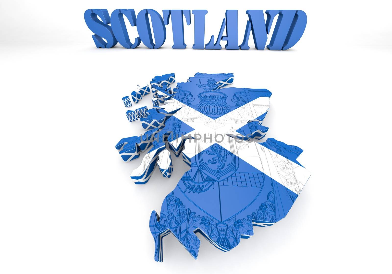 3D map illustration of Sctotland with flag