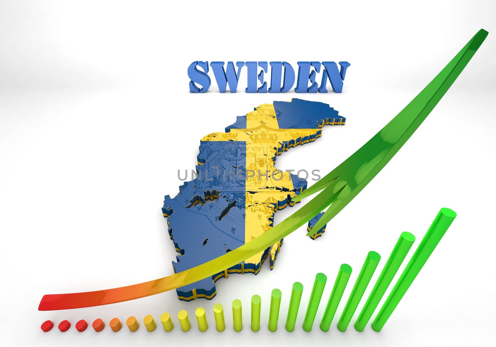 3D map illustration of Sweden with flag