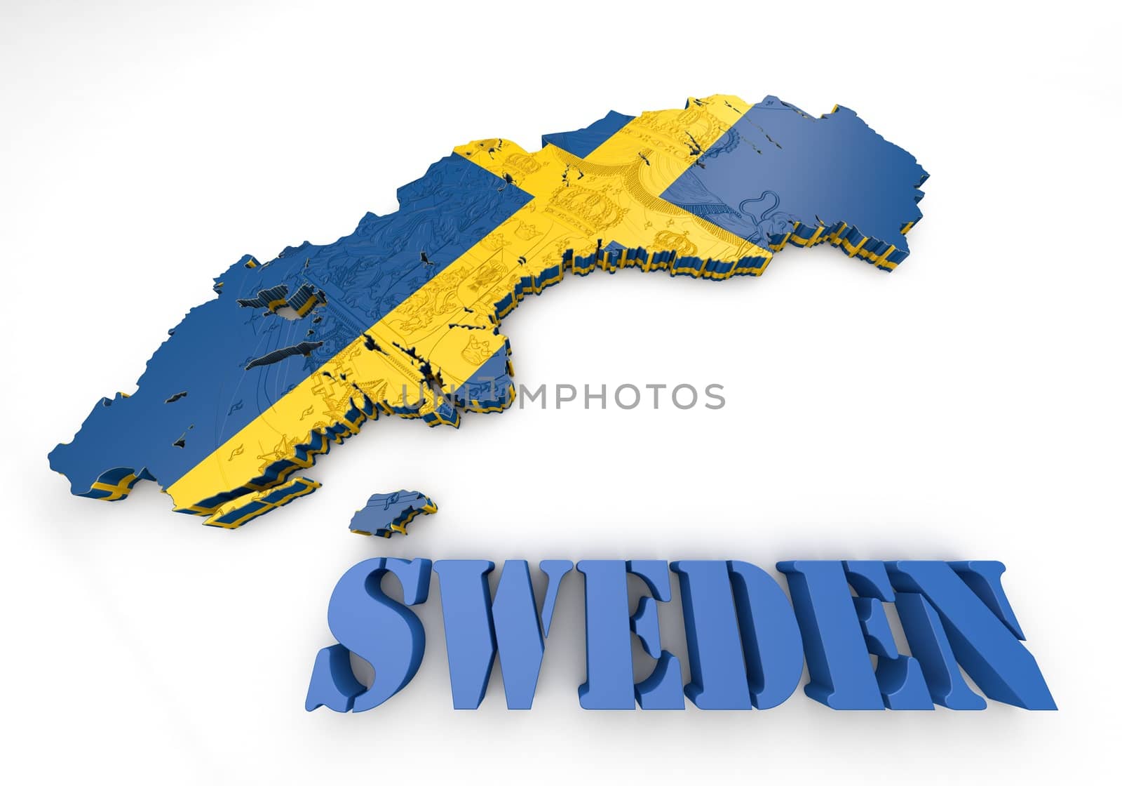 3D map illustration of Sweden with flag