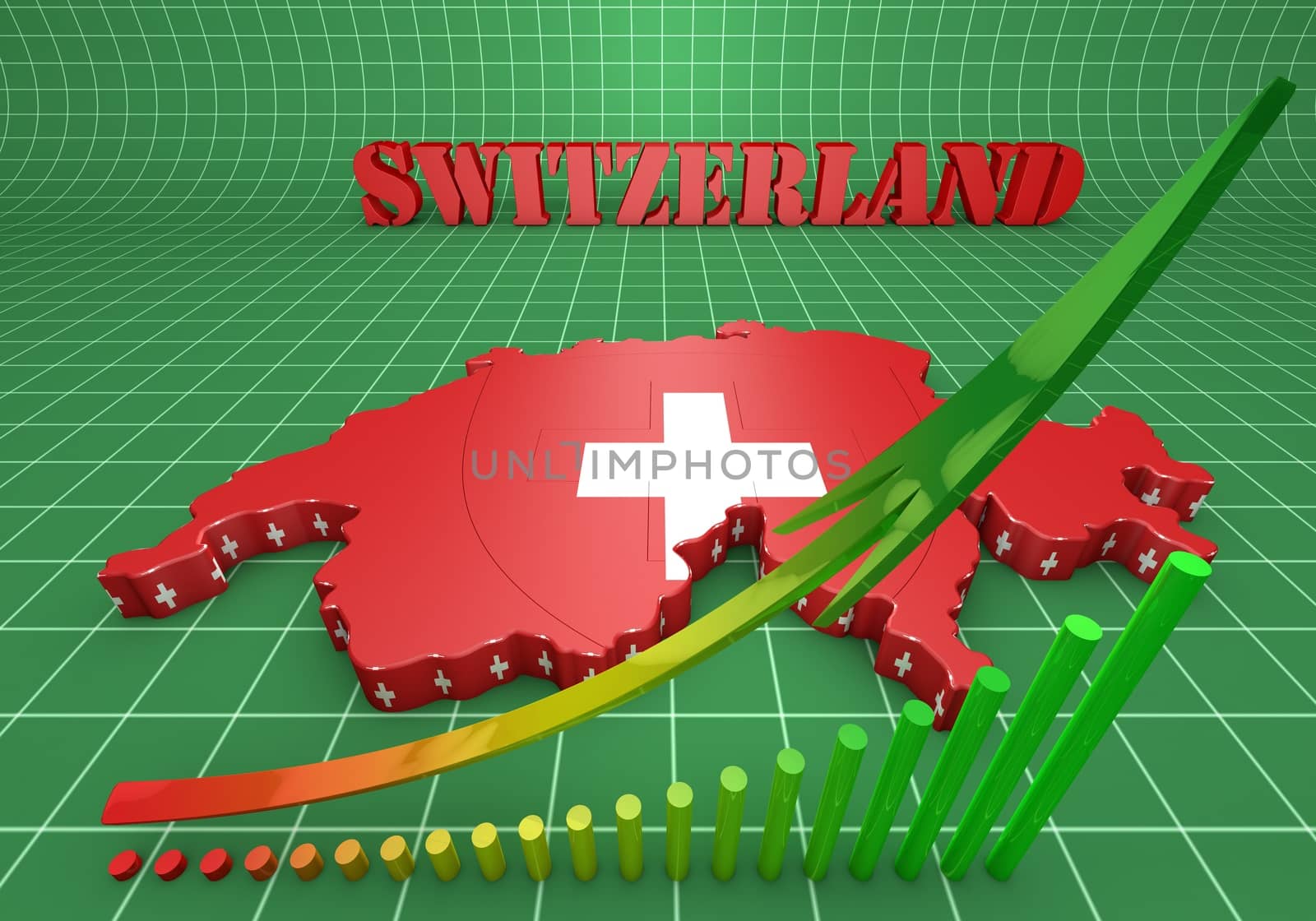 3D Map illustration of Switzerland with flag