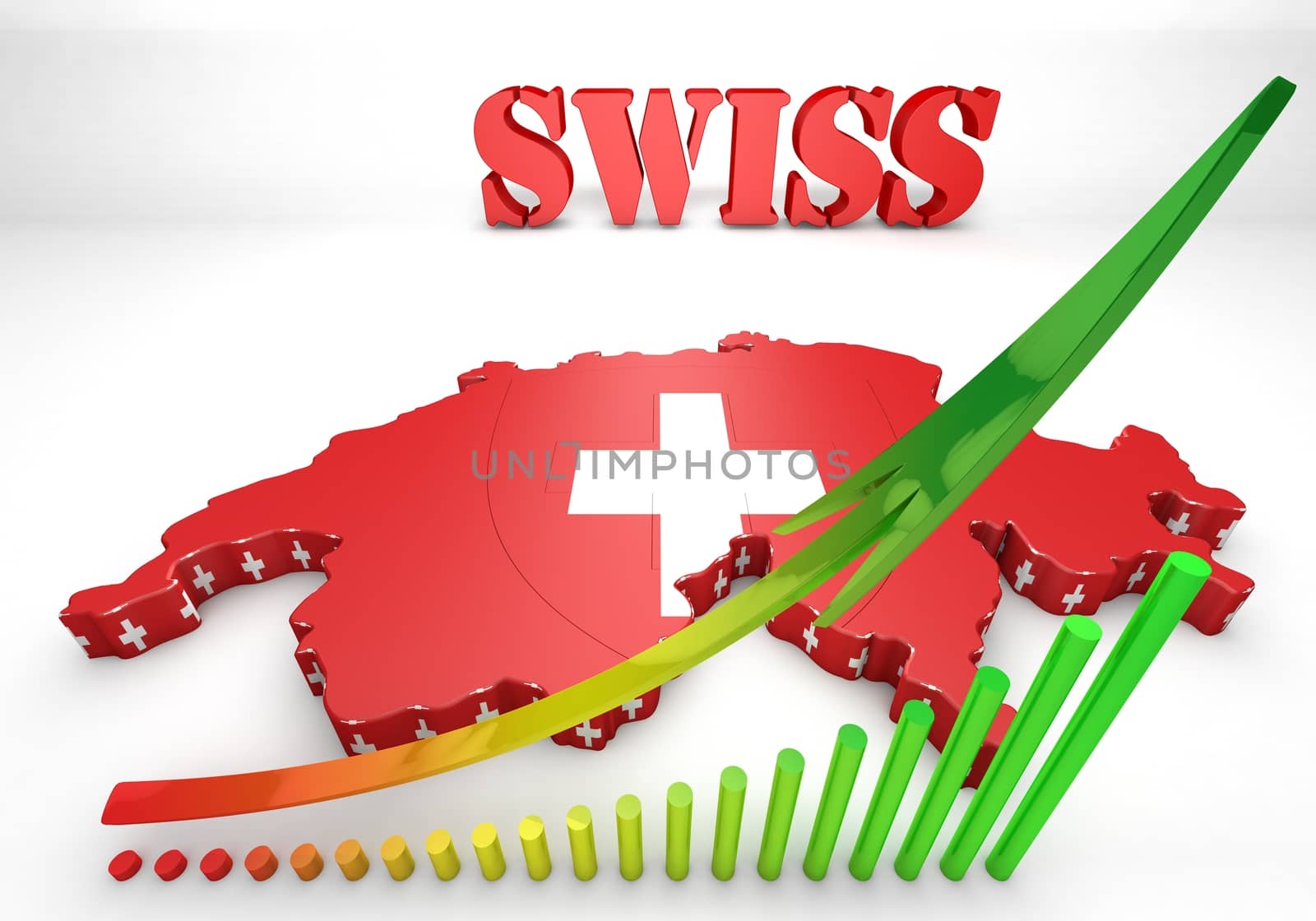3D Map illustration of Switzerland with flag