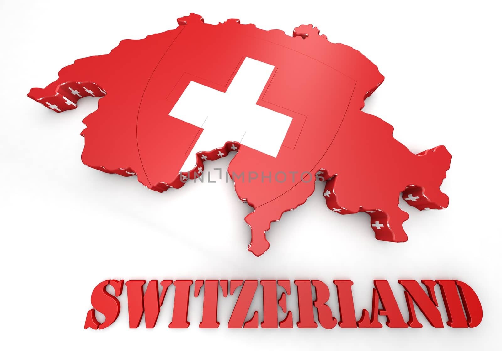 3D Map illustration of Switzerland with flag