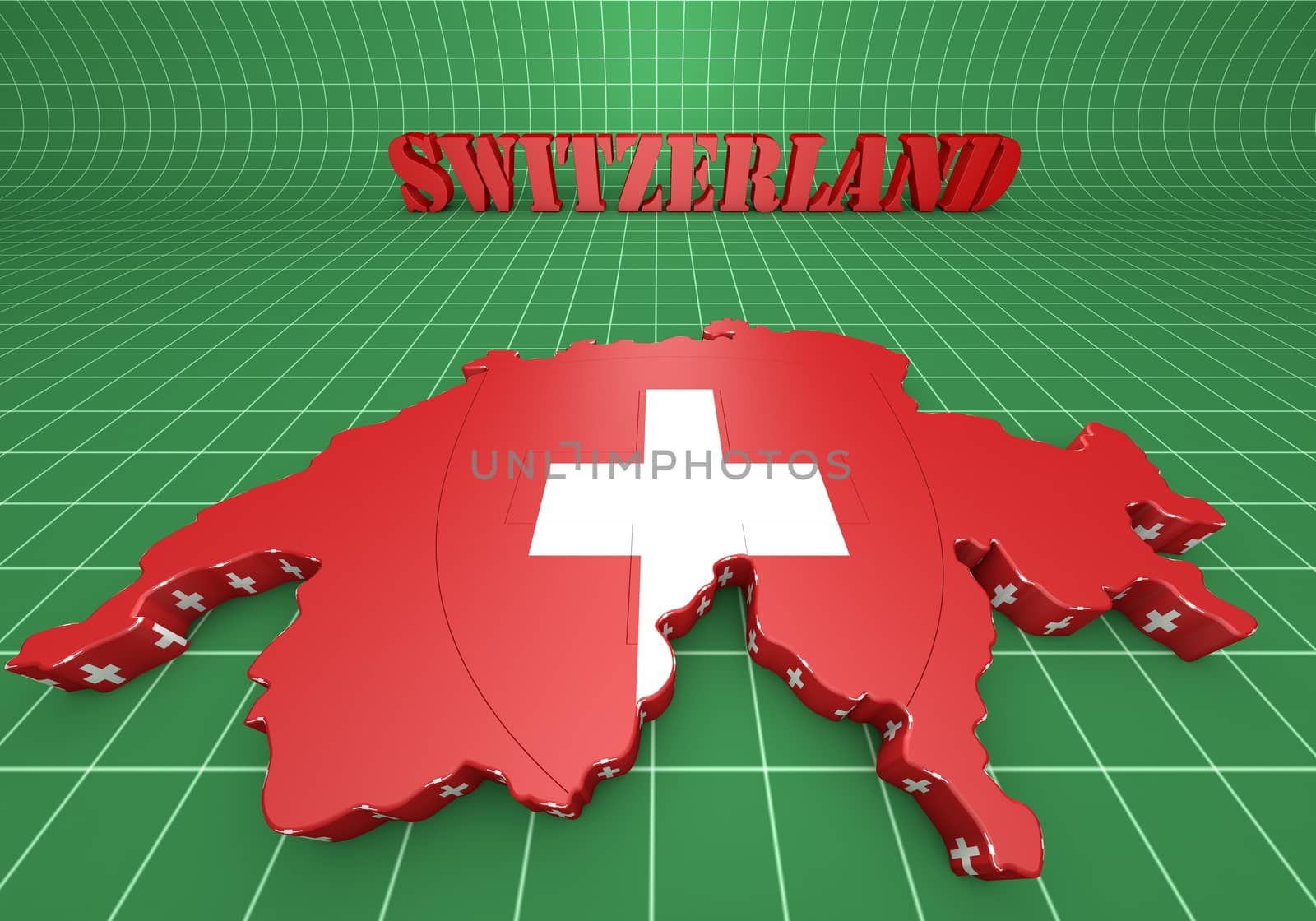 3D Map illustration of Switzerland with flag