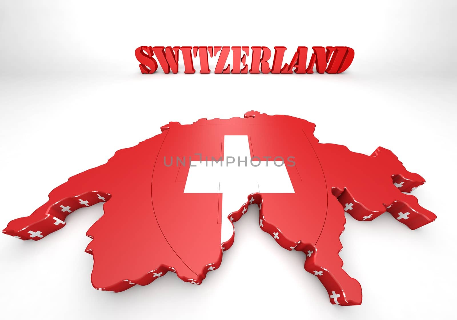 3D Map illustration of Switzerland with flag