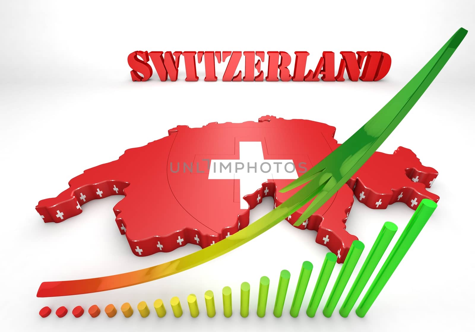 3D Map illustration of Switzerland with flag