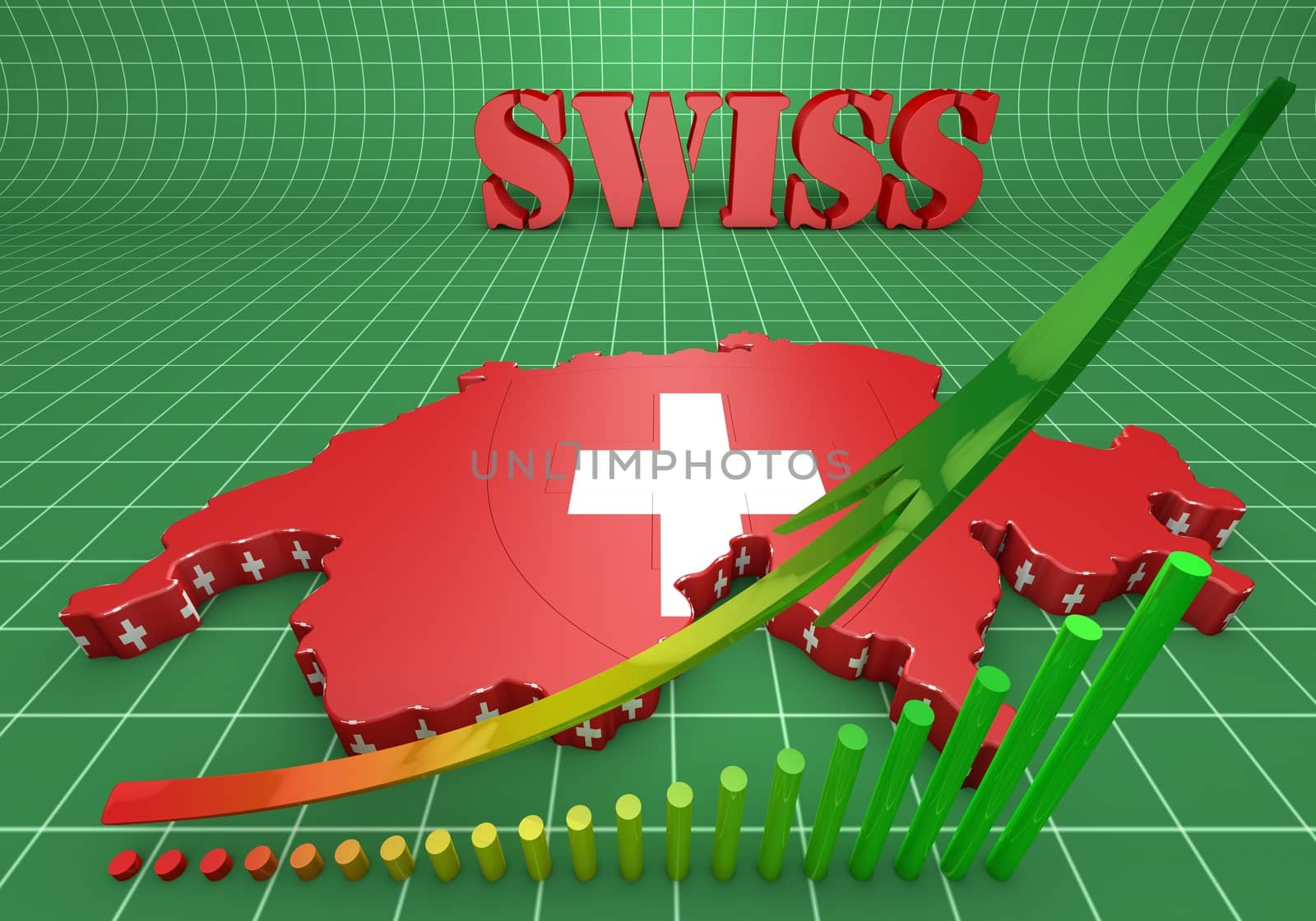 3D Map illustration of Switzerland with flag