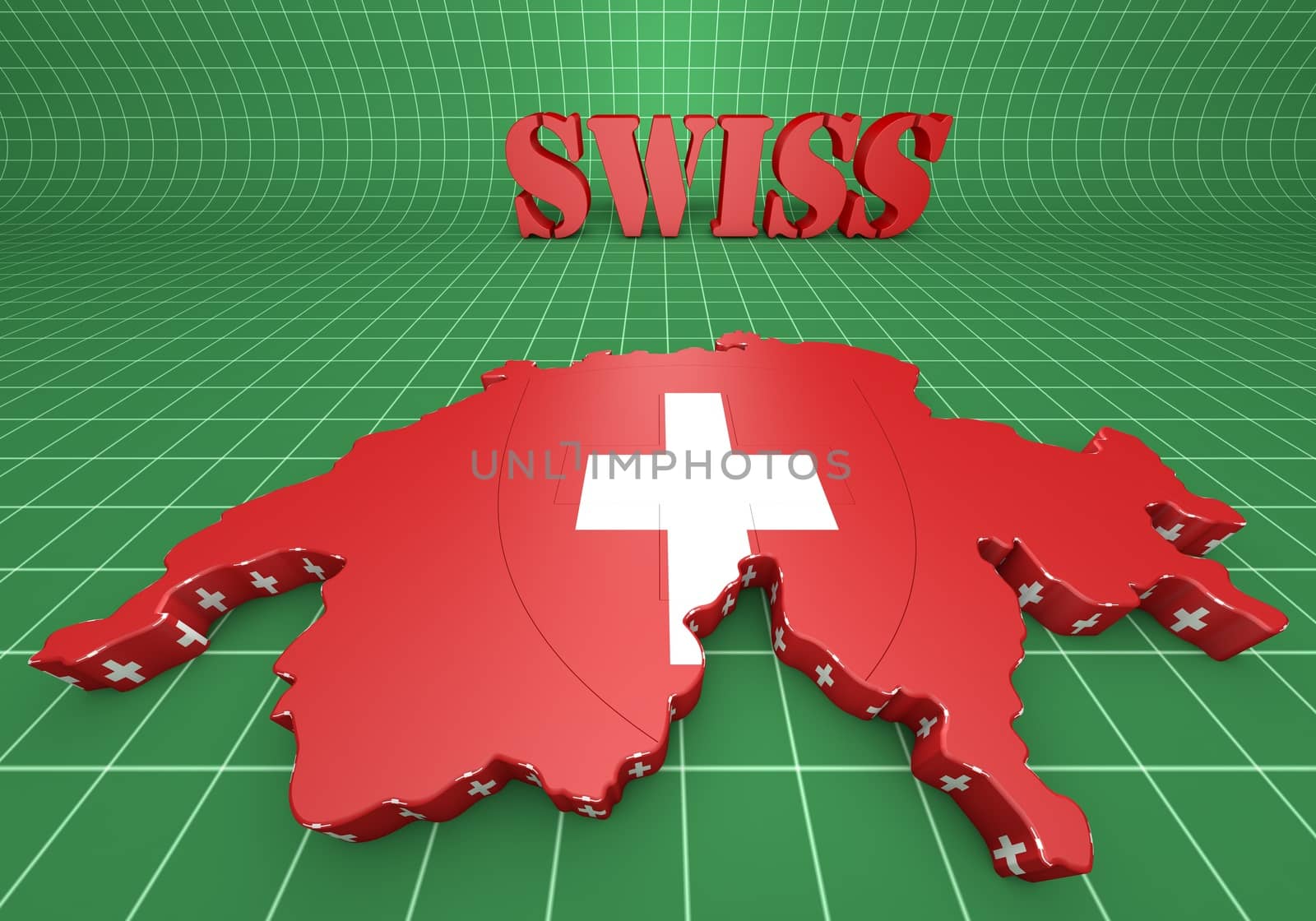 3D Map illustration of Switzerland with flag