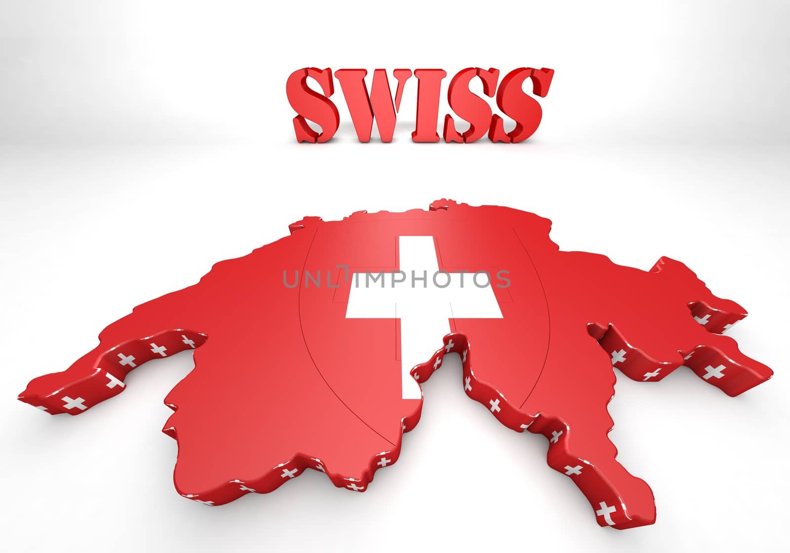 3D Map illustration of Switzerland with flag