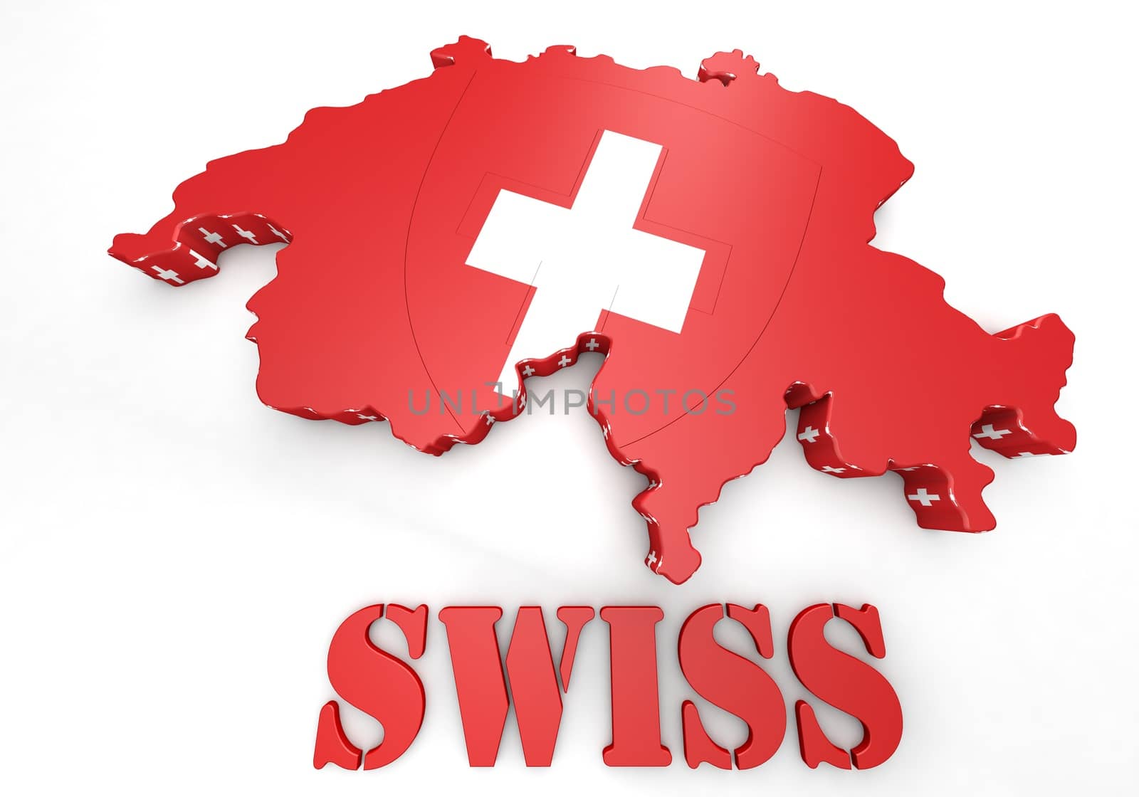 3D Map illustration of Switzerland with flag