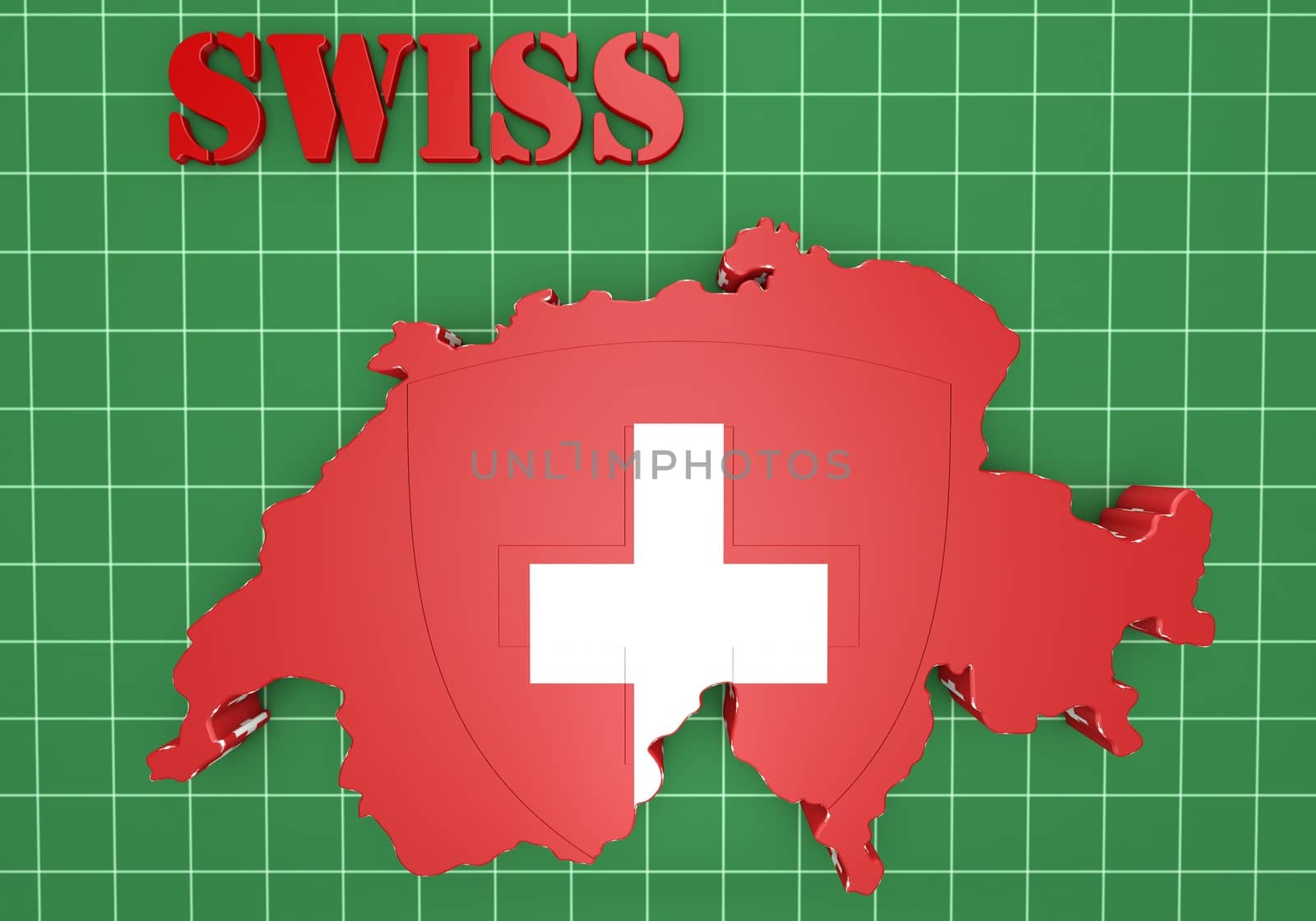 3D Map illustration of Switzerland with flag
