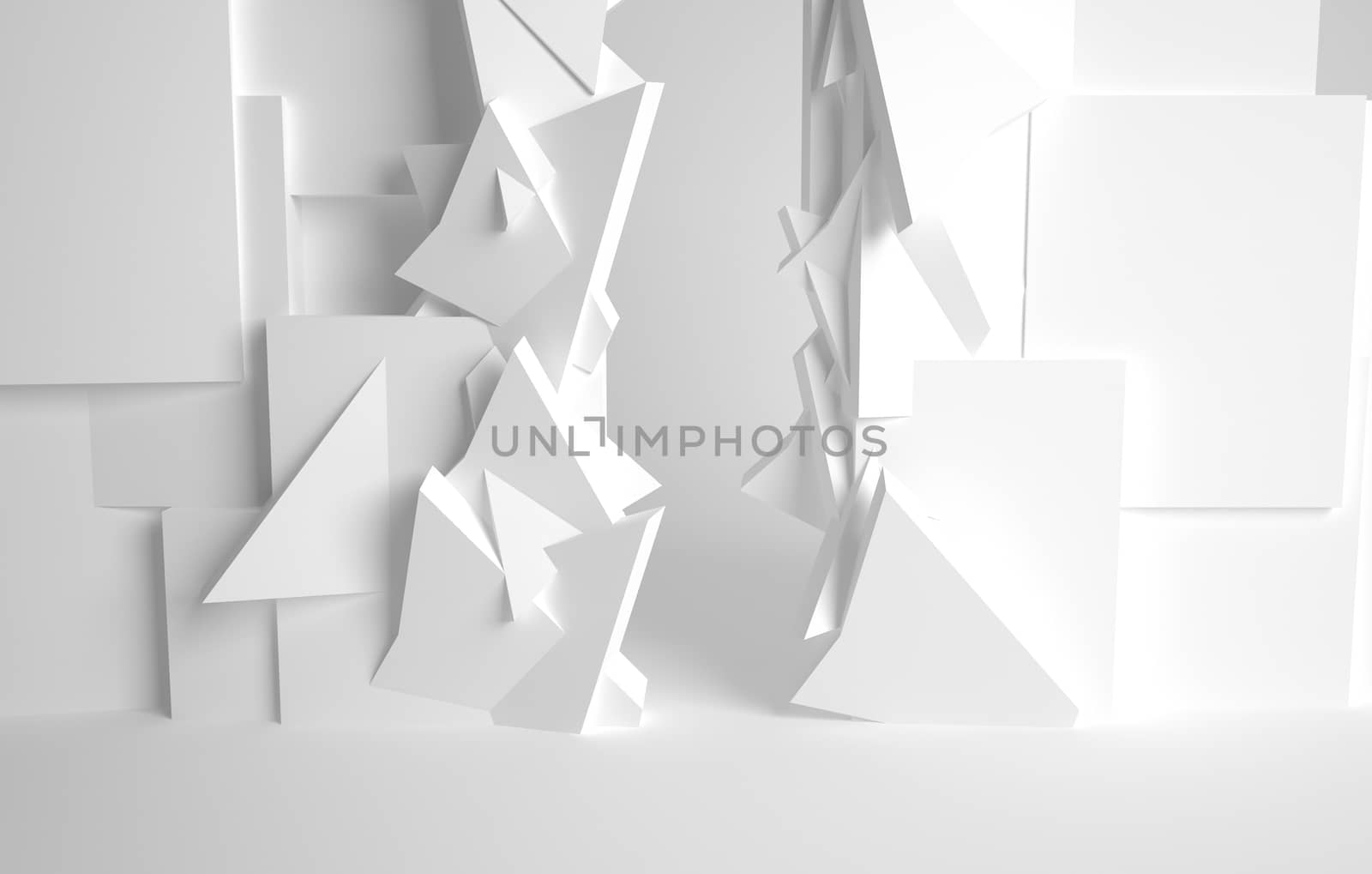 White room, 3d space with various forms