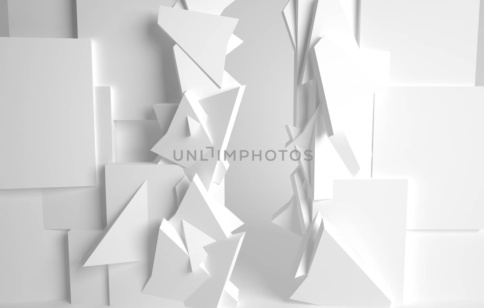 White room, 3d space with various forms