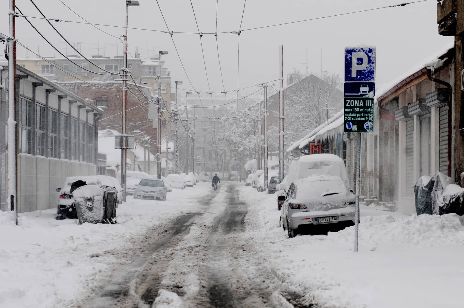 SERBIA, BELGRADE - DECEMBER 9, 2012: Unexpected massive snowfall paralyzed the city. During weekend only small number of snow services are working