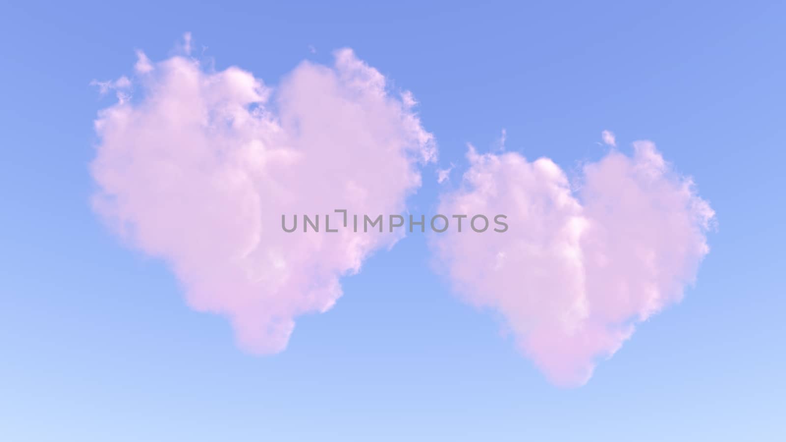 beautiful two hearts composed from a pink clouds