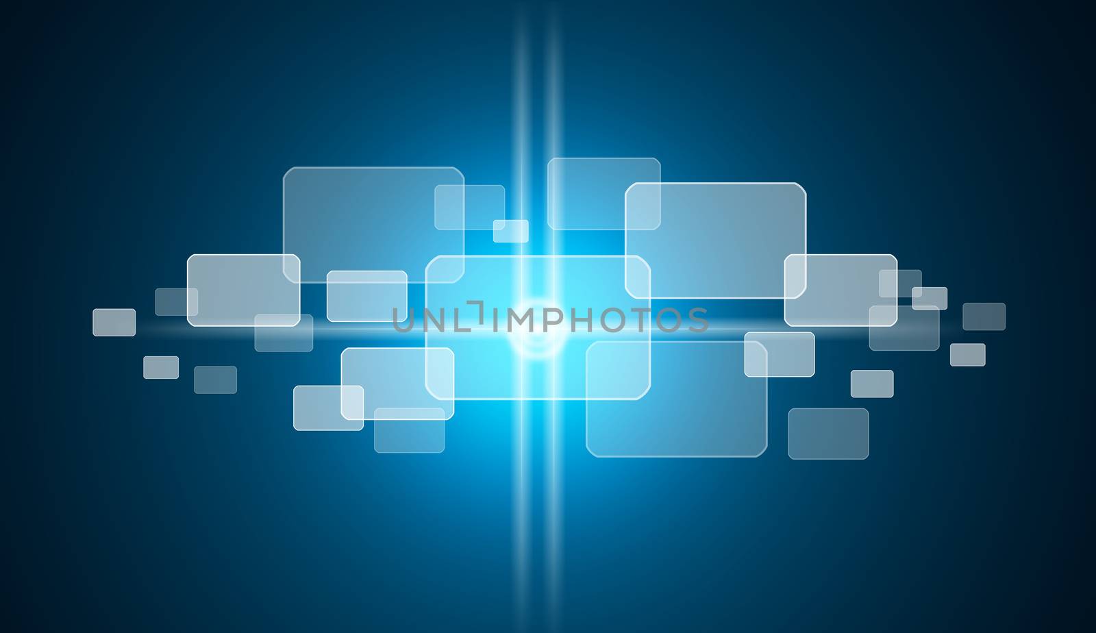 Transparent rectangles on blue background. Technology background