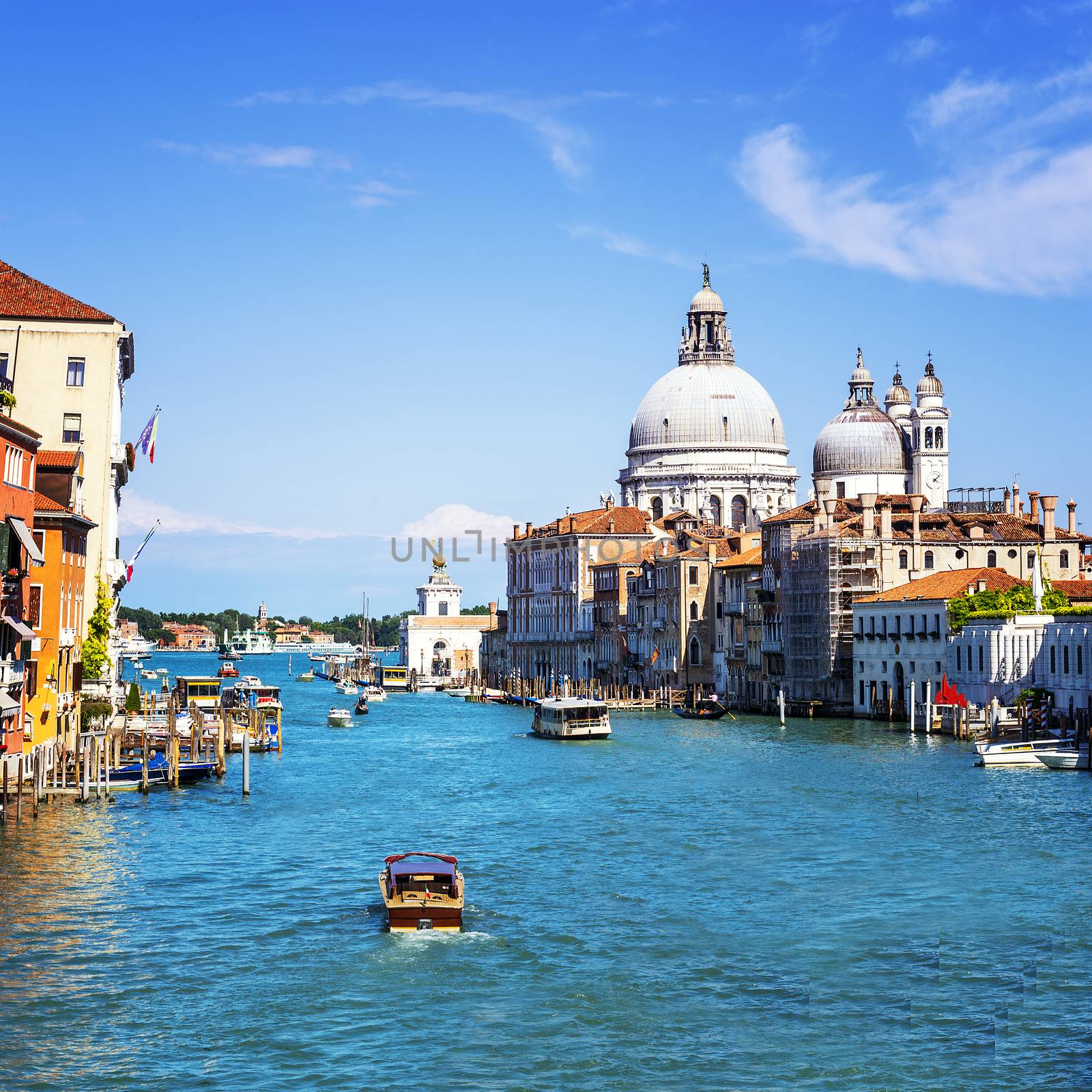 Grand Canal and Basilica Santa Maria della Salute, Venice, Italy and sunny day 