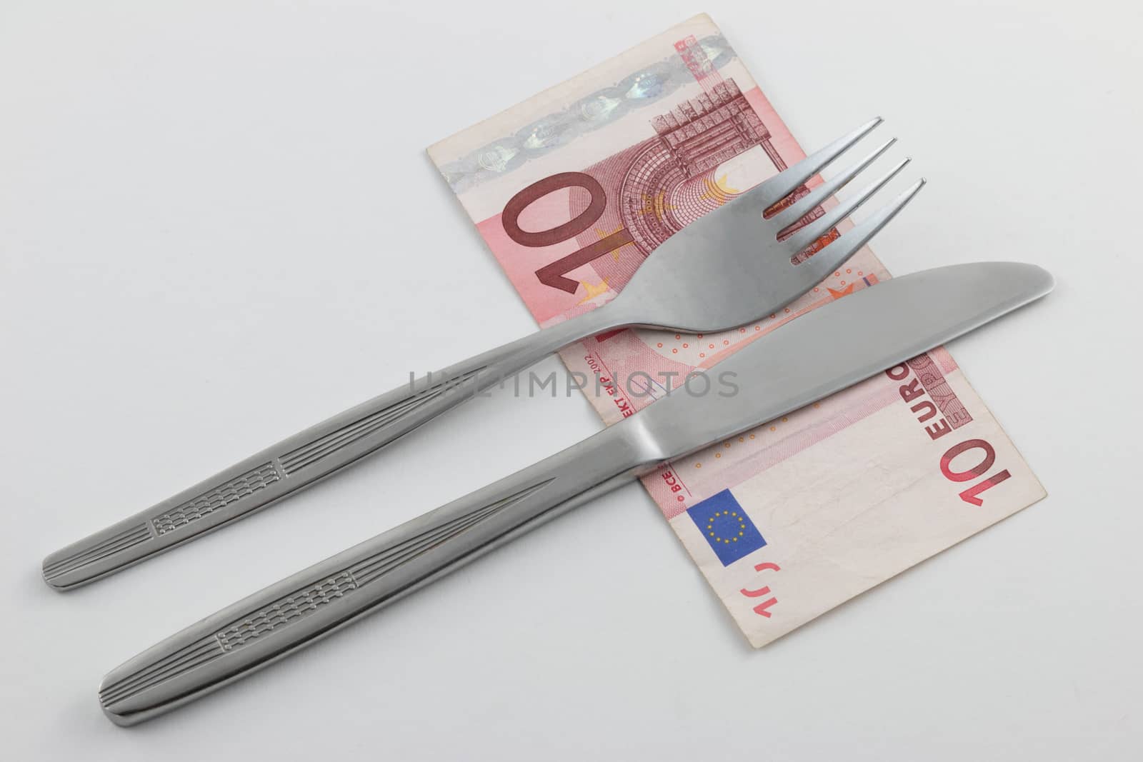 Money for food - Cutlery with bill by MarkDw