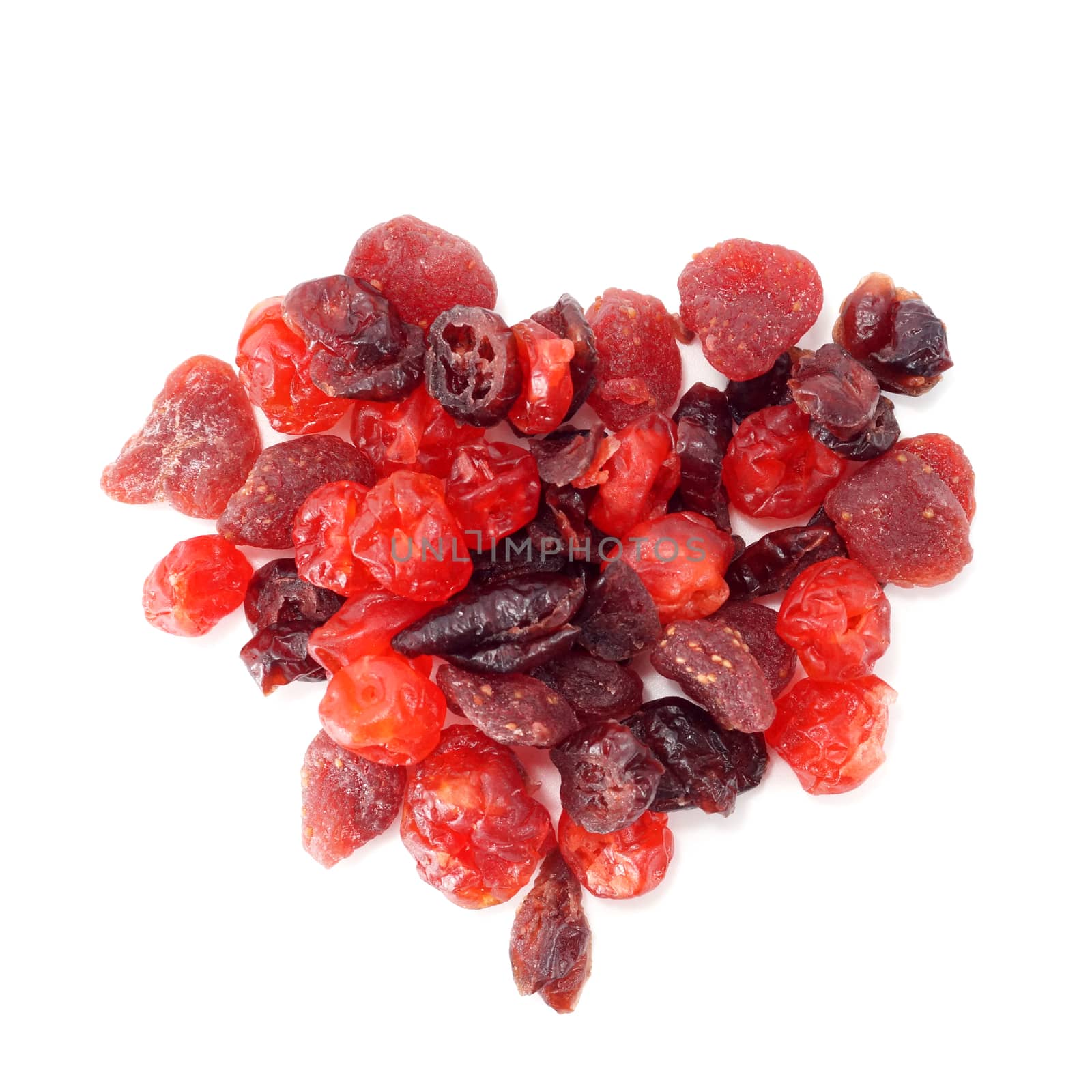 Dried mixed berries on isolate white background.