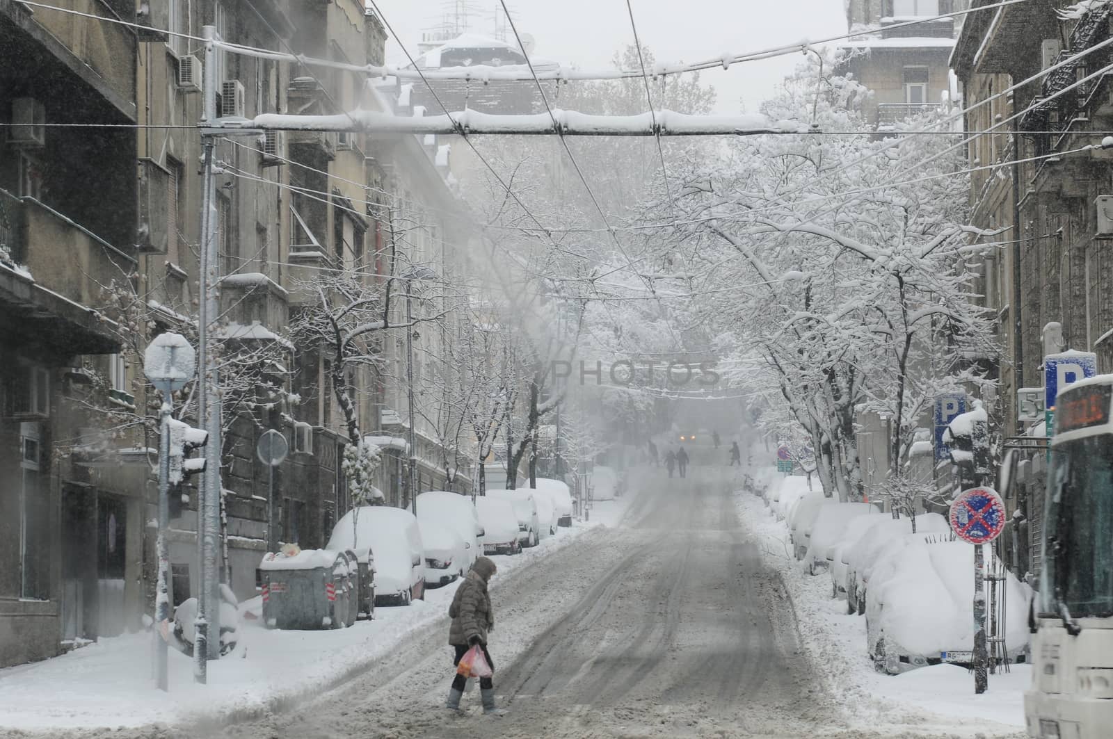 SERBIA, BELGRADE - DECEMBER 9, 2012: Unexpected massive snowfall paralyzed the city. During weekend only small number of snow services are working