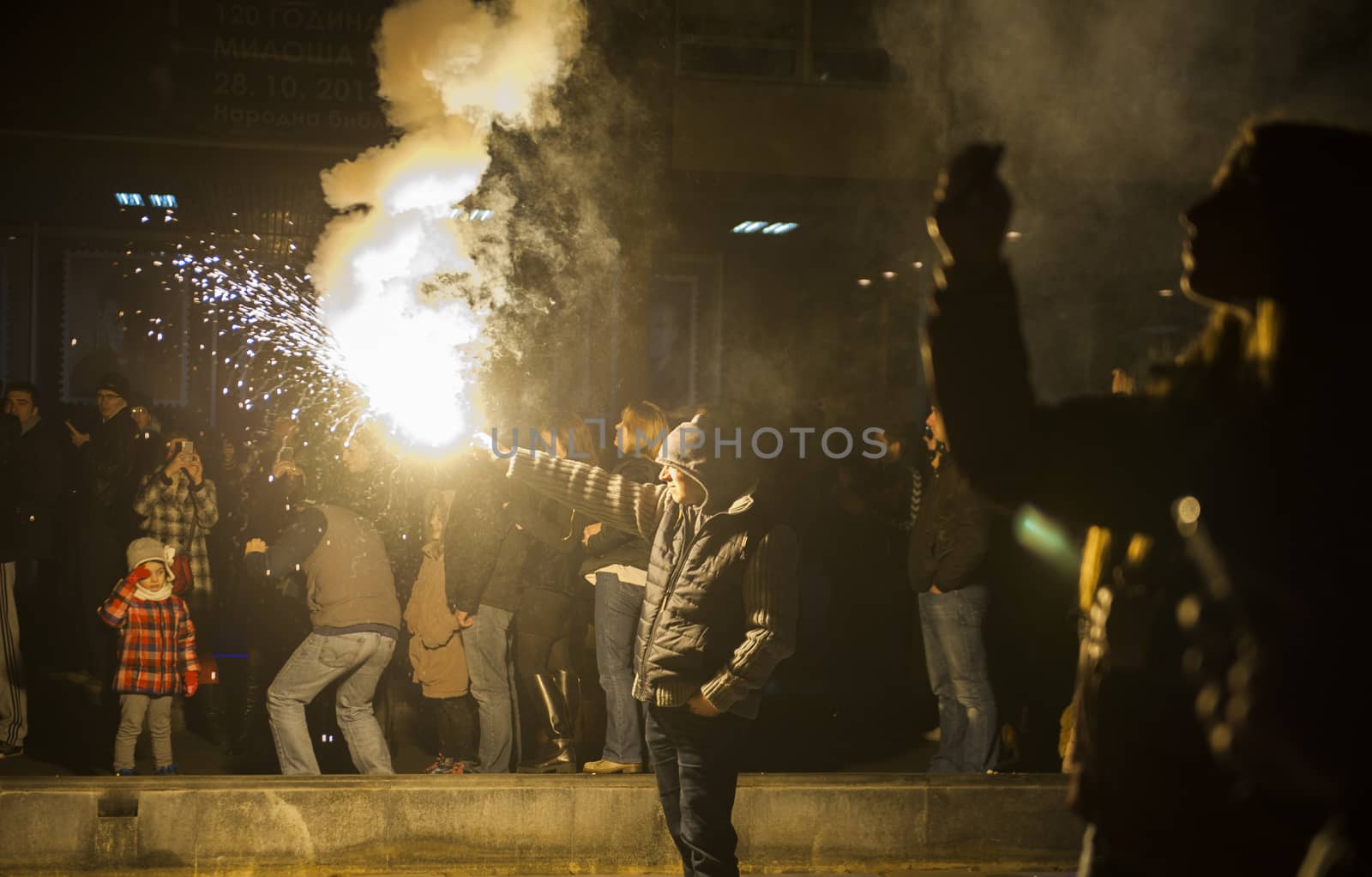 Serbian New years eve celebration in front of the St. Sava's tem by krutenyuk
