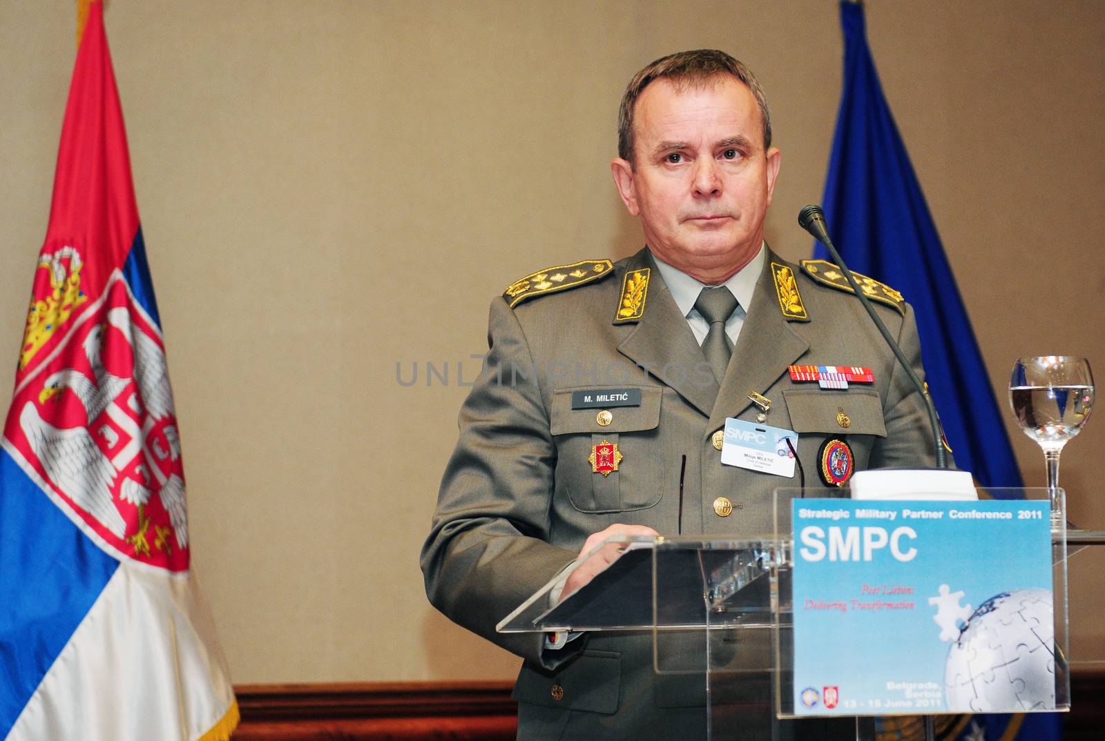BELGRADE, SERBIA - JUNE 14: Chief of SAF, General Miloje Miletic, speaks at a NATO conference in Belgrade, Serbia on June 14, 2011