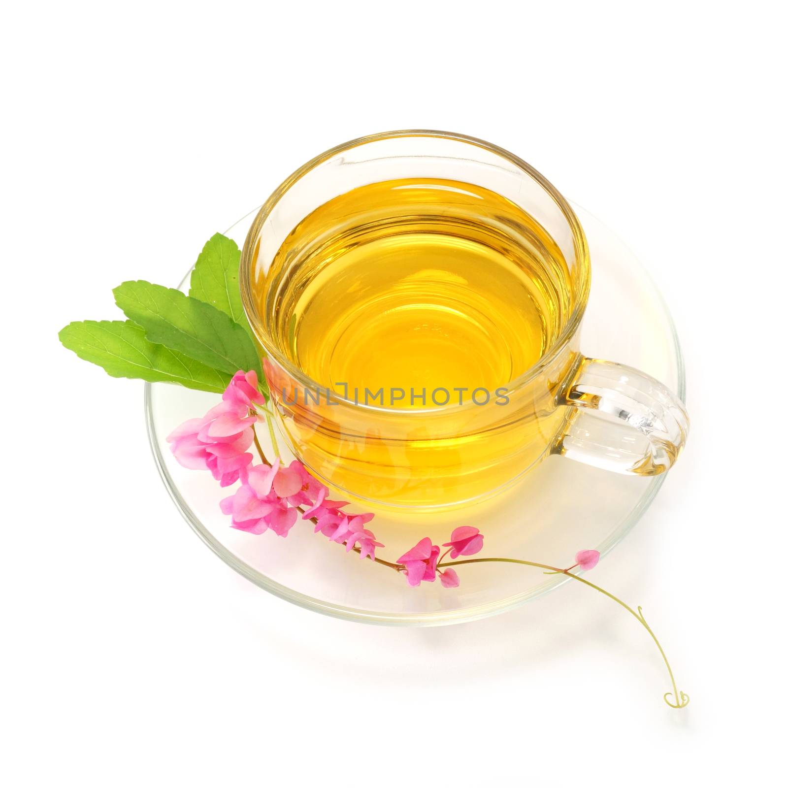 Sweet basil tea mix honey on white background