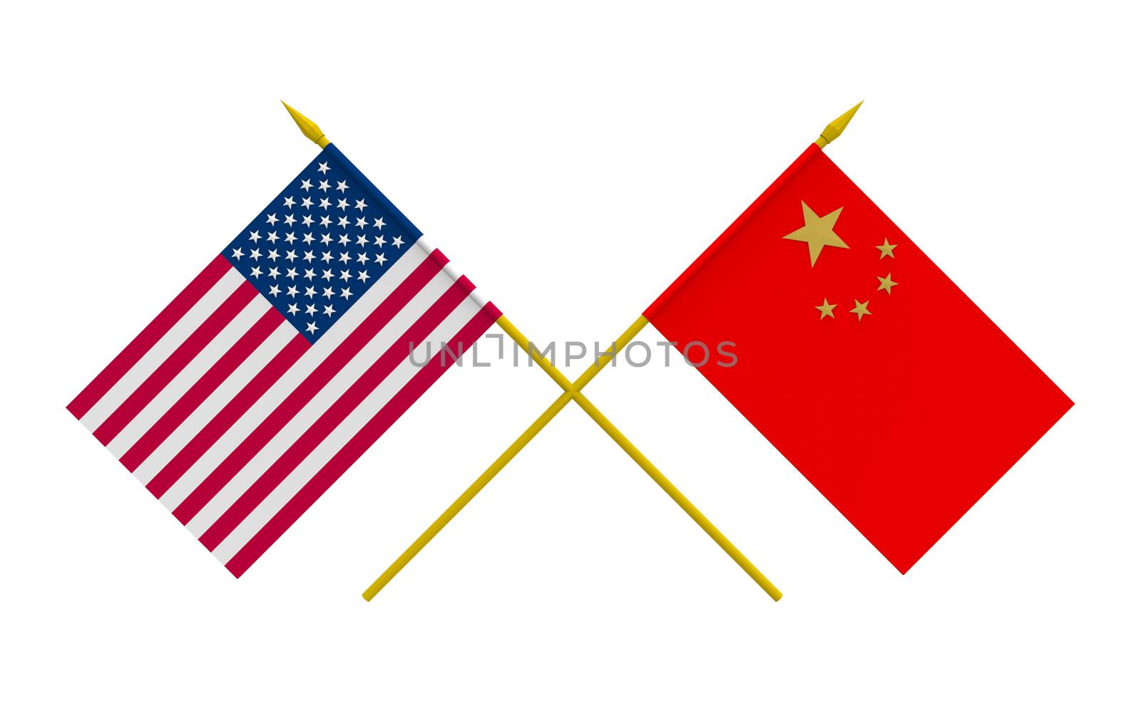 Flags of China and USA, 3d render, isolated