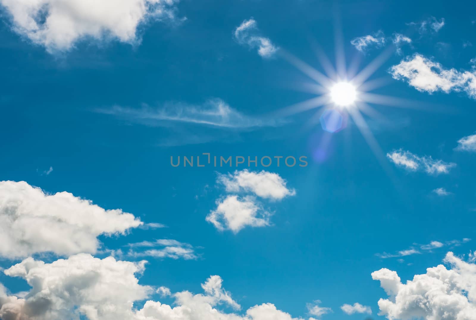 blue sky with sun and cloud