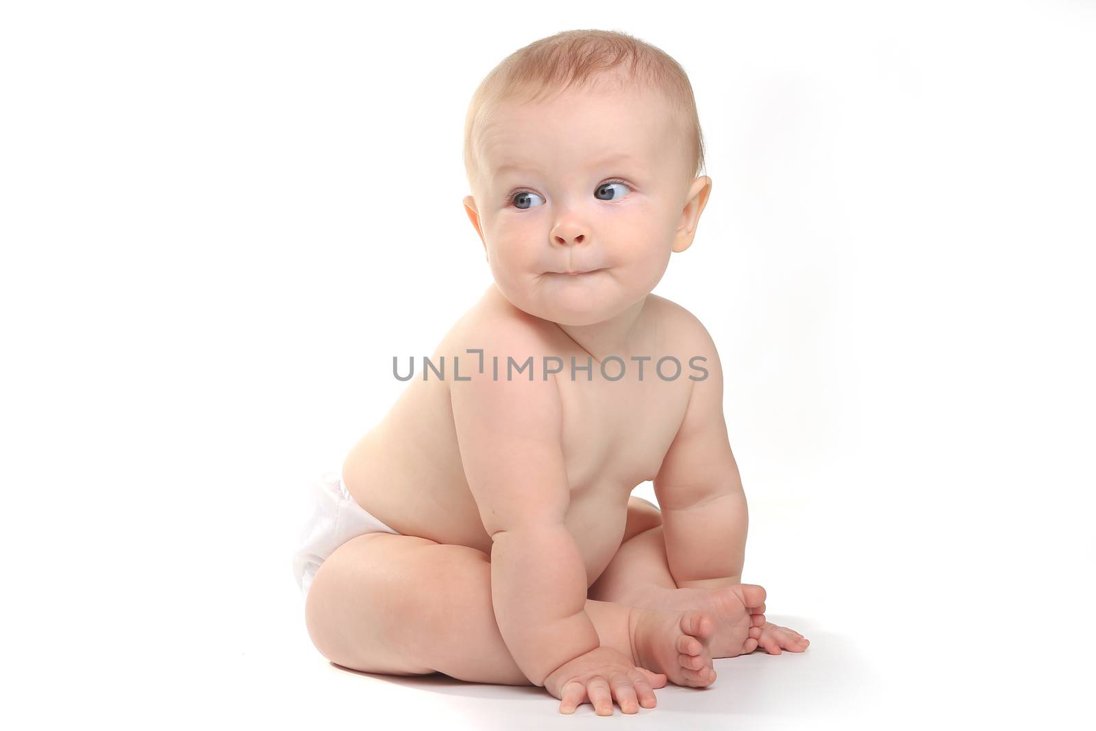 Happy Adorable Baby on a White Background by tobkatrina