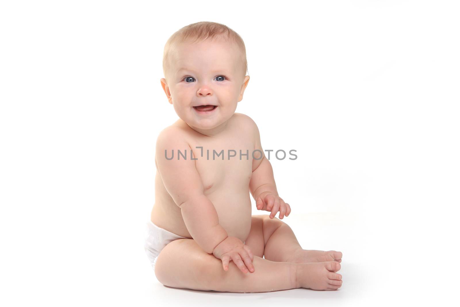 Happy Adorable Baby on a White Background by tobkatrina