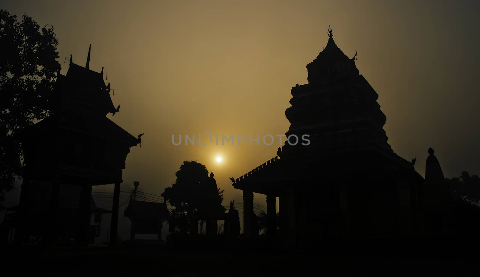 Silhouette Temple and Morning Sun dawn by kobfujar