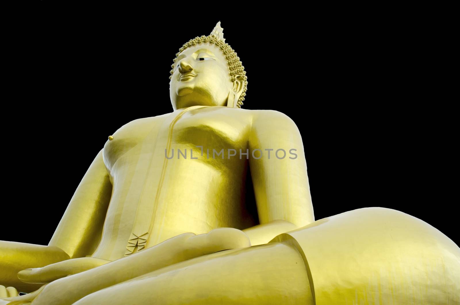Golden Seated Buddha Image on Solid Black Background by kobfujar