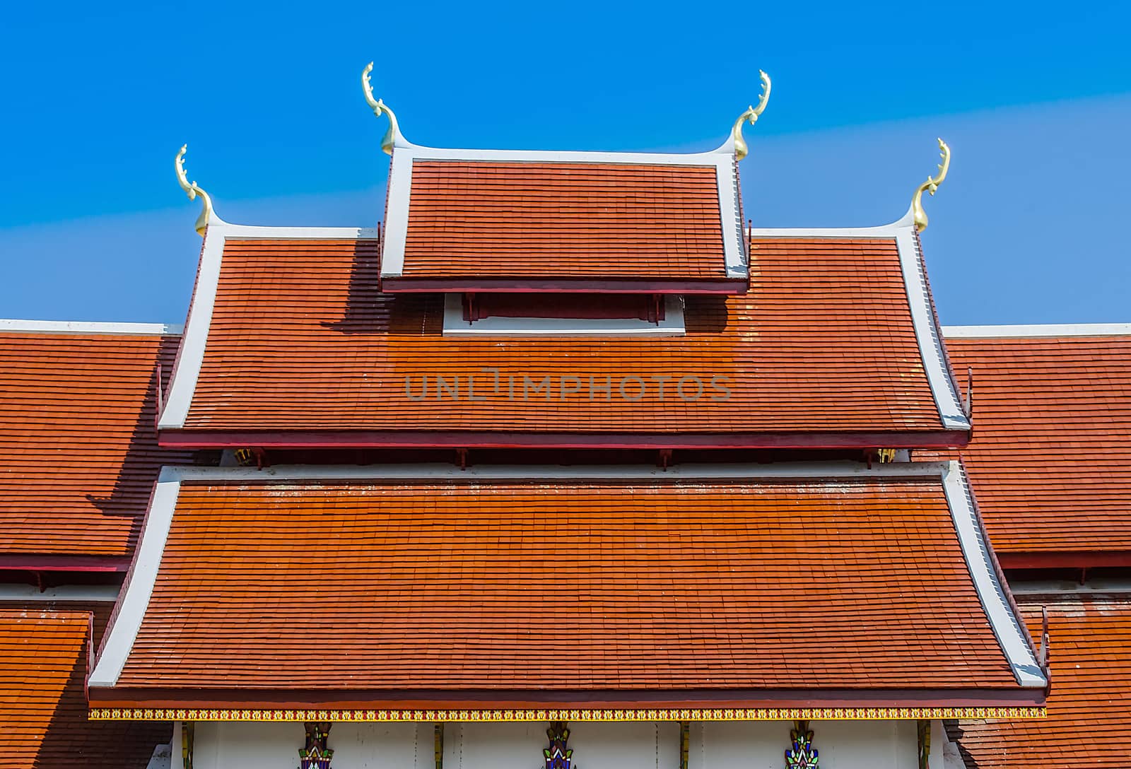 The structure of red roof of Thai temple.