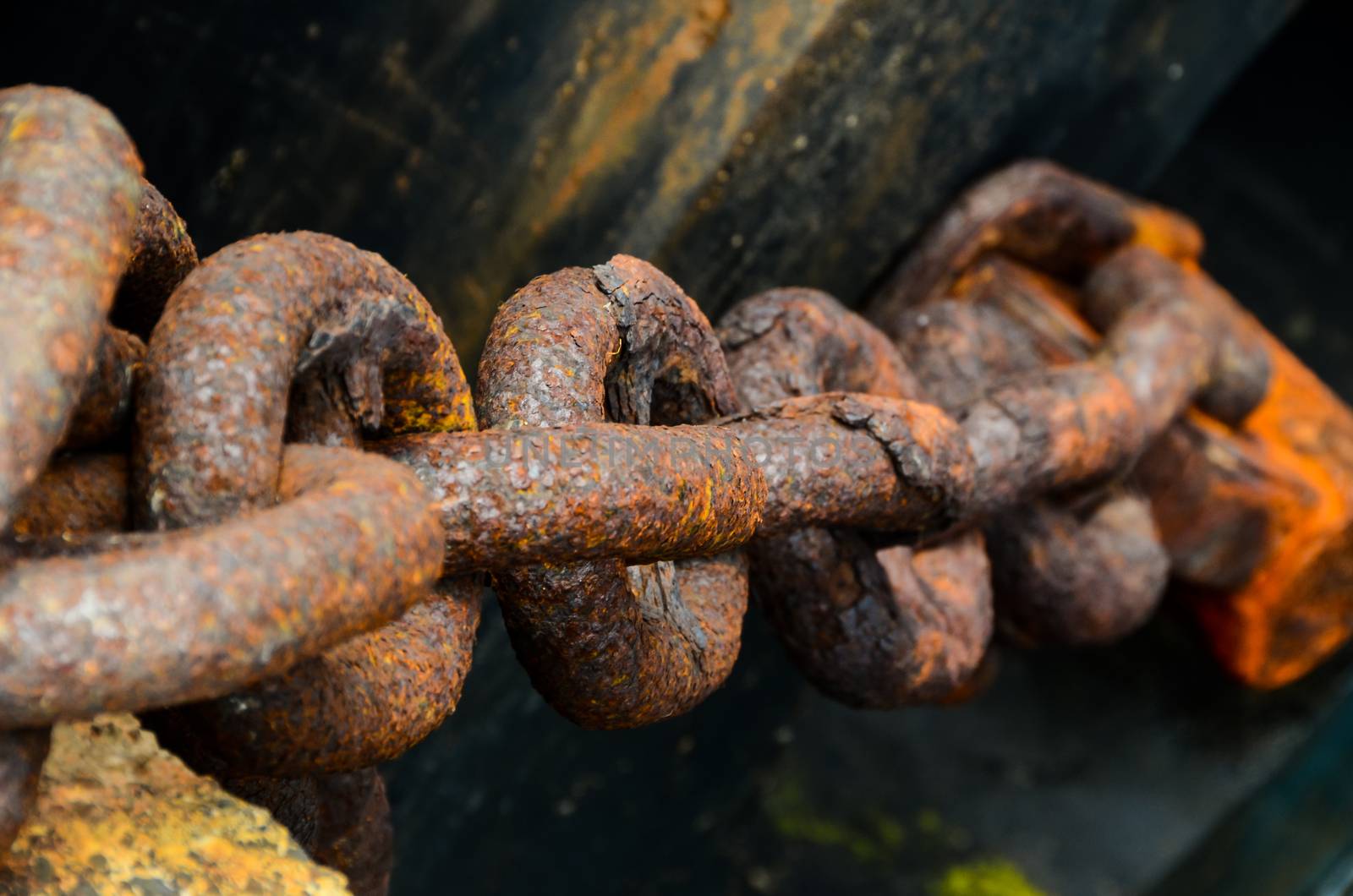 Rusty Ship Anchor Chain On Dry Coast In The Port