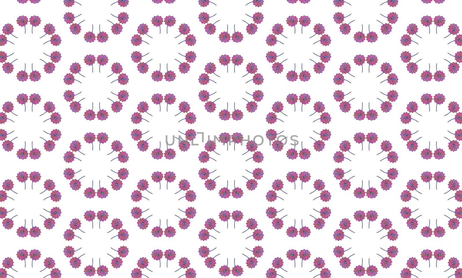 Flower mosaic illustration of symmetric tiles on white background