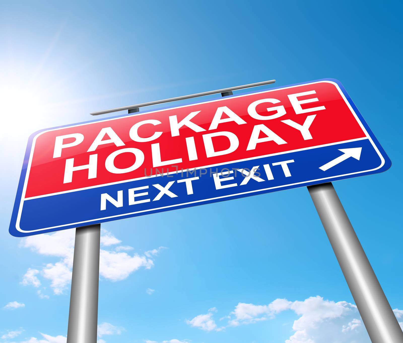 Illustration depicting a sign with a package holiday concept.