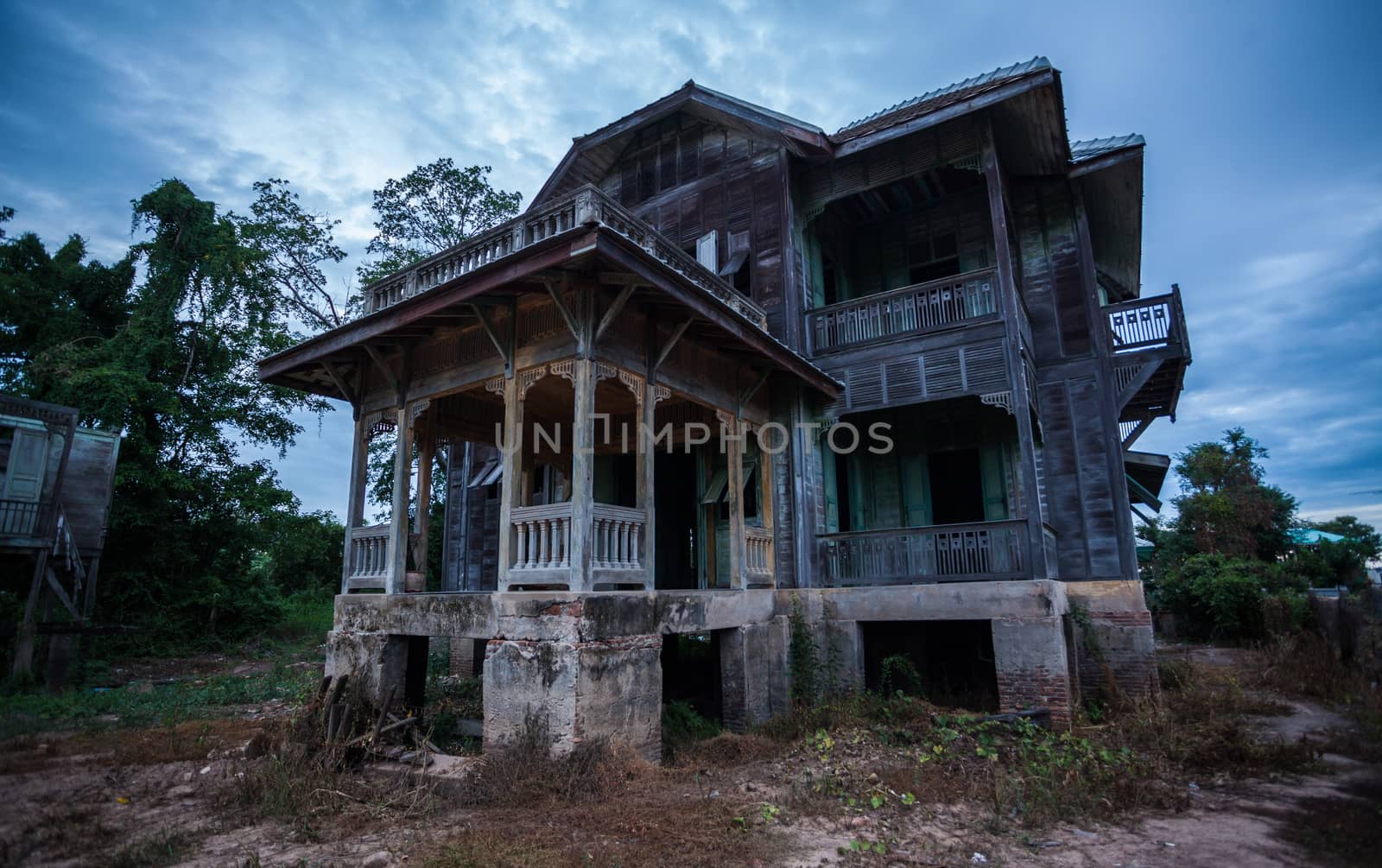 abandoned old house on twilight