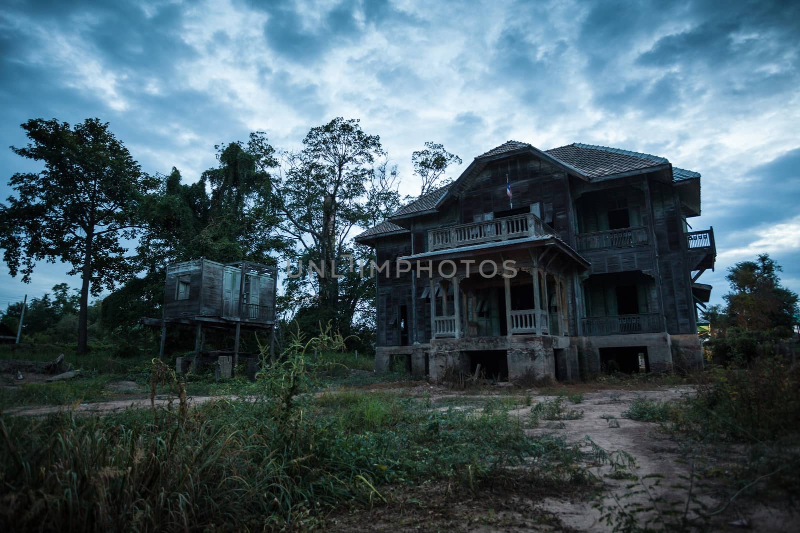 abandoned old house on twilight