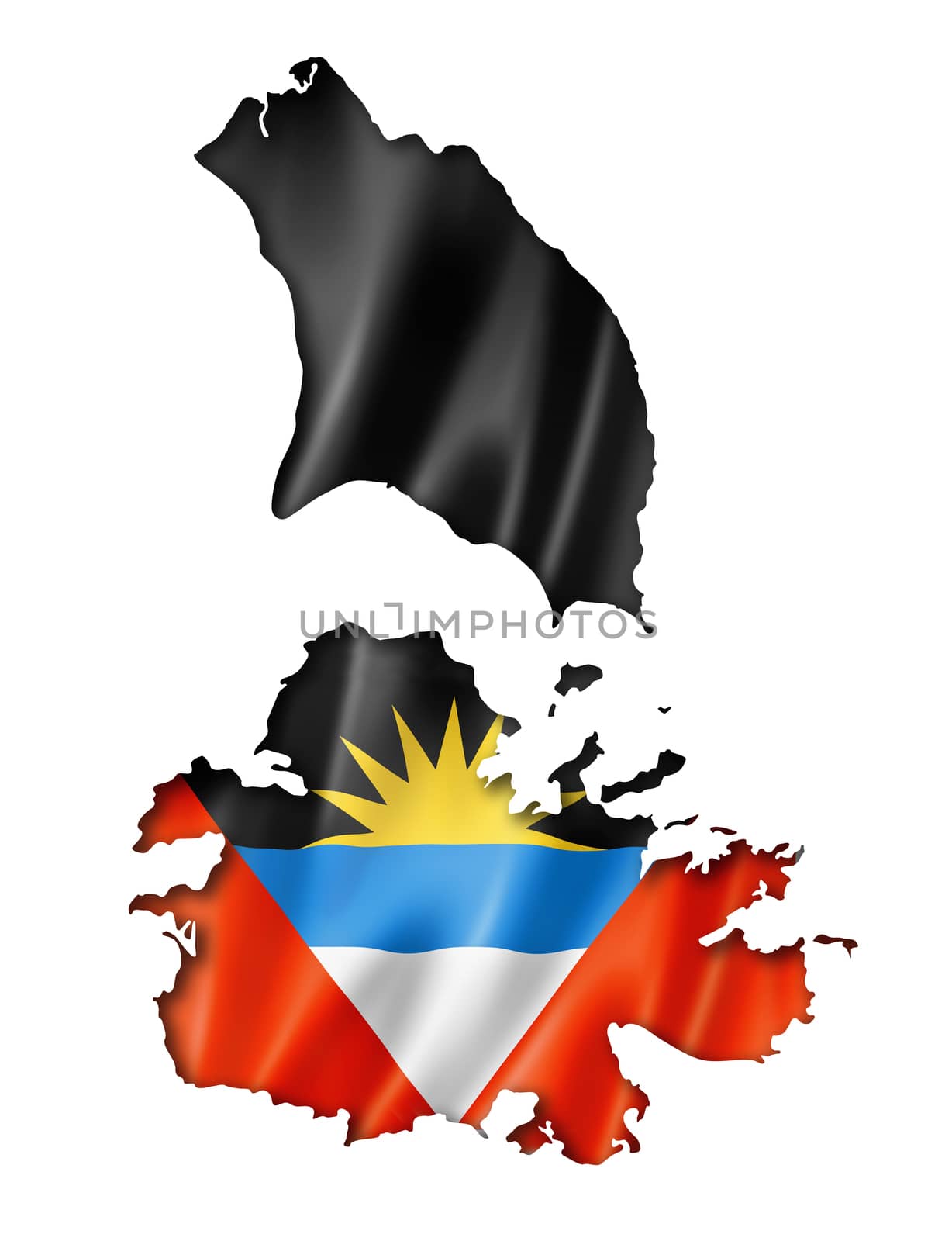 Antigua and Barbuda flag map, three dimensional render, isolated on white